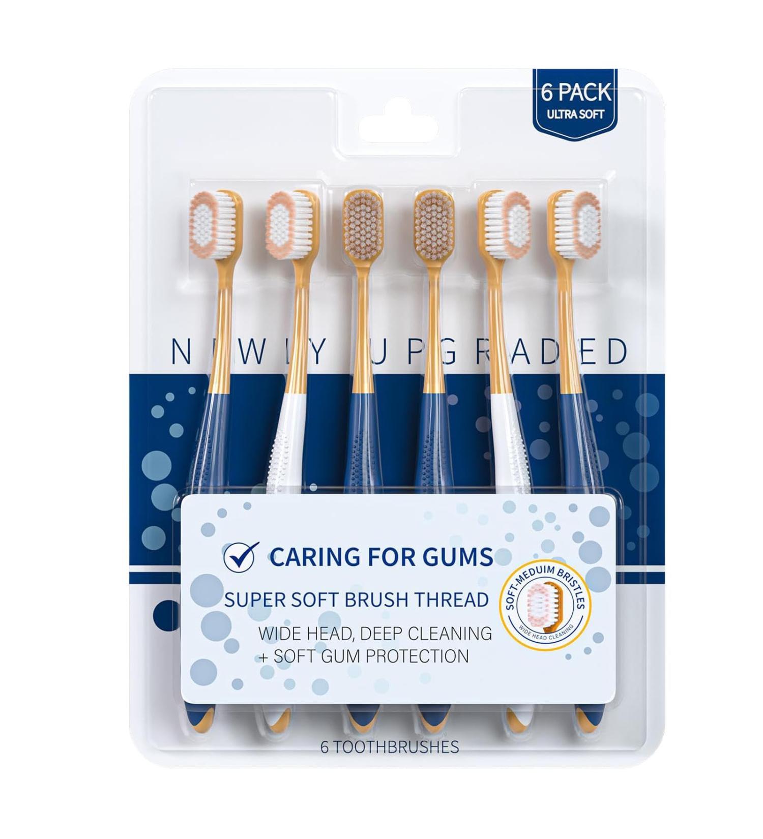 Rissunkv Soft Toothbrush Six-Pack | Extra Soft Bristles for Gum Health | Ultra-Like Wide Head Design for Adults | International Shipping Available - Buy Online on SooperMarket.com