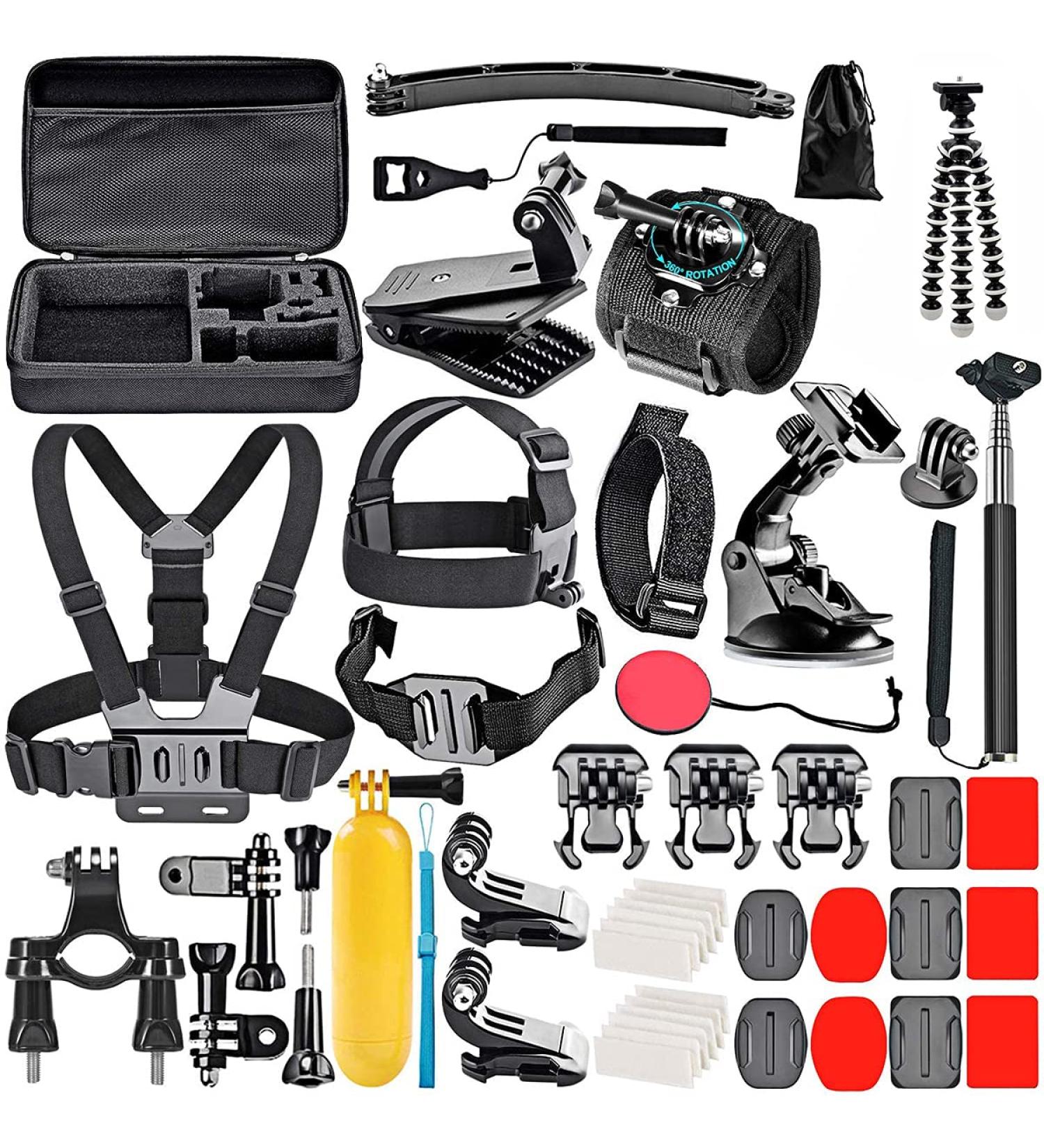 Enzemit 50-in-1 Action Camera Accessories Kit for GoPro, DJI OSMO, SJCAM - Compatible with Hero 10, 9, 8, 7, 6, 5, 4, 3, DJI OSMO Action, SJ4000/5000/6000 - Buy Online on SooperMarket.com