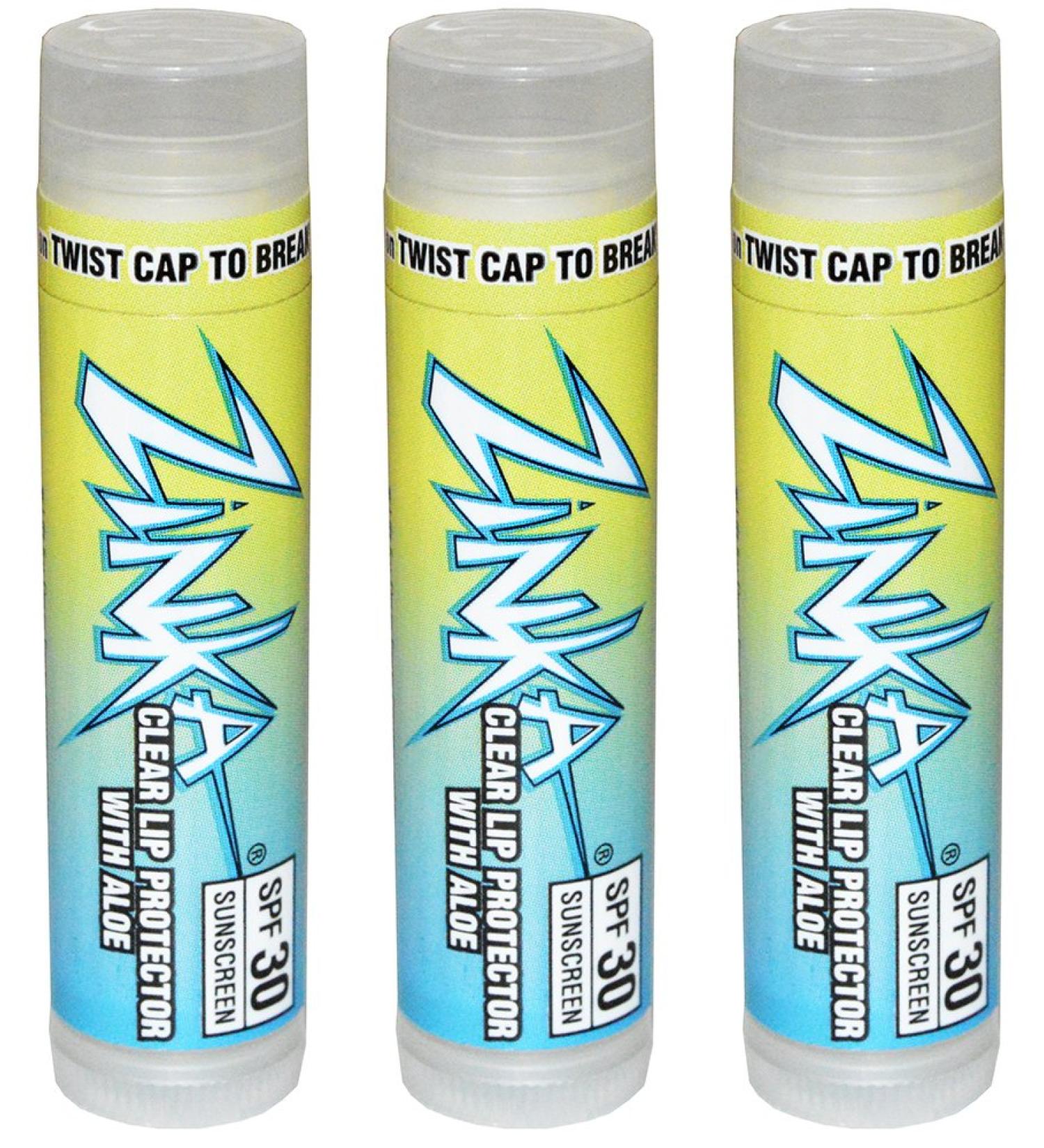 Zinka Clear Lip Protector With Aloe SPF 30 Sunscreen Lip Balm .15 Ounce (Pack of 3)