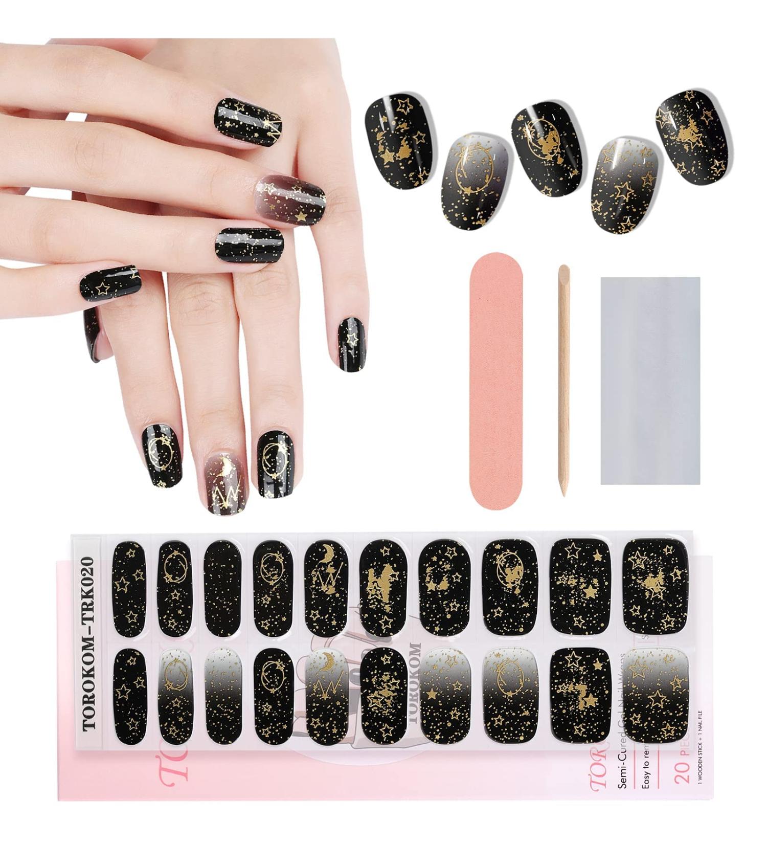 EBANKU Hot Gold Gel Nail Strips - Long Lasting, Waterproof, Real Nail Polish Wraps - Buy Online on SooperMarket.com