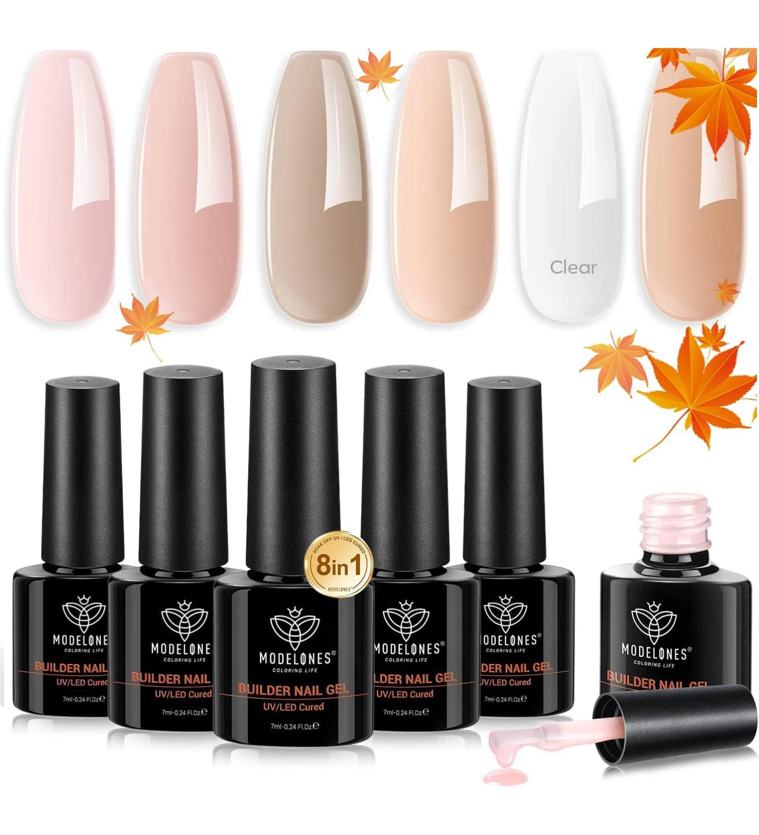 Modelones Builder Nail Gel 6 Colors Set - Hard Strengthener & Extension Gel with Rhinestone Glue - Clear, Nude, Pink - Ideal Gift for Women - Buy Online on SooperMarket.com