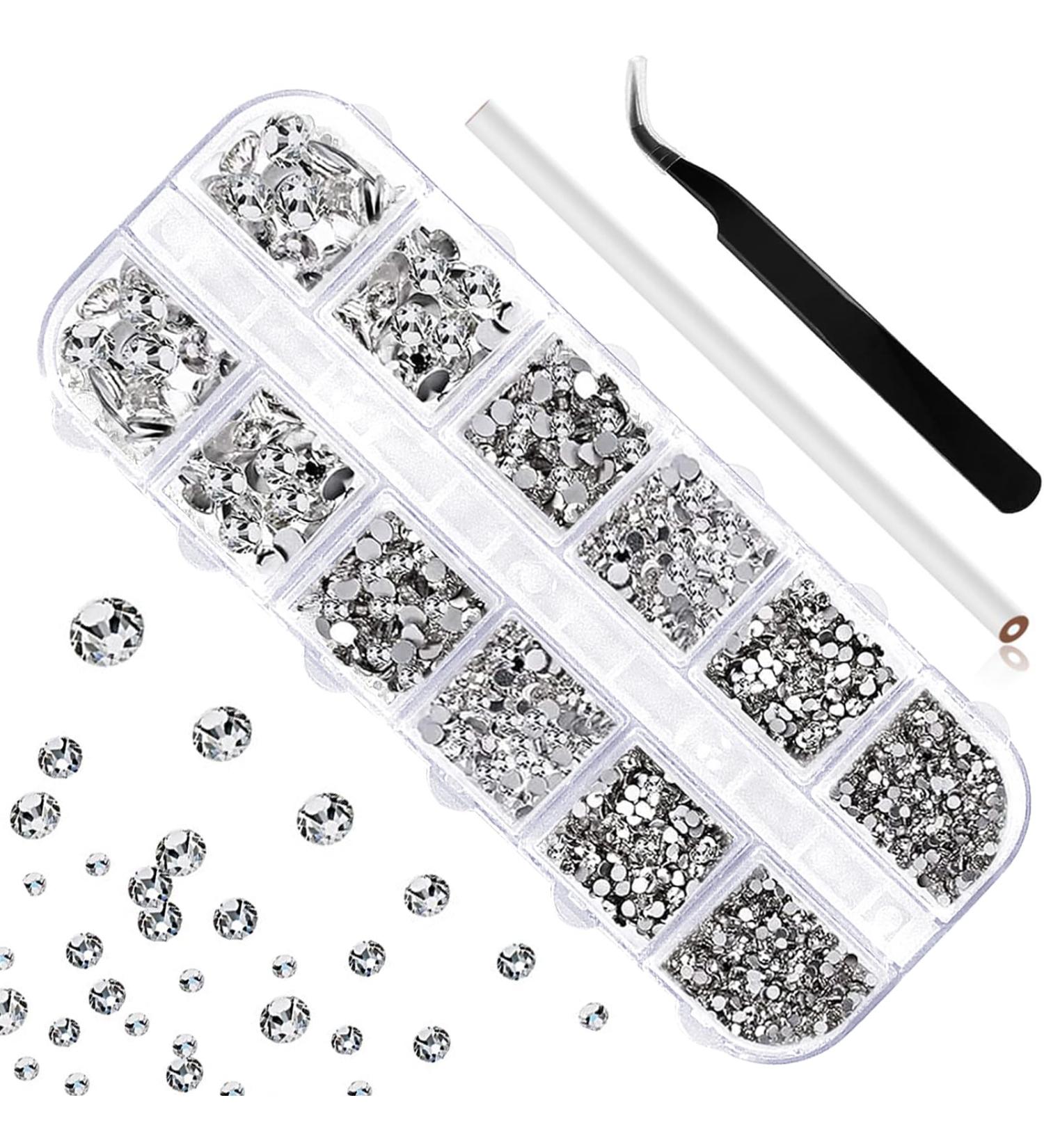 Sularpek 1440 Pcs Rhinestones Nail Gems Set with Tools - Crystal Flat Back Gems for Nail and Face Art | Includes Tweezers and Dotting Pen - Buy Online on SooperMarket.com