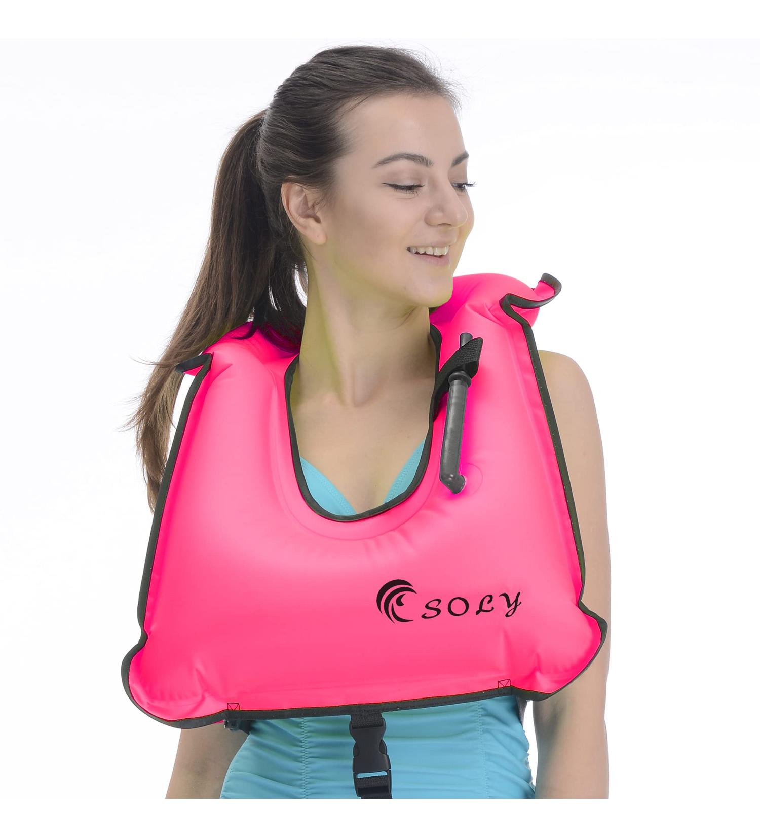 SOLY Inflatable Snorkel Vest Adult | Adjustable Light Snorkeling Jacket for Diving & Water Sports Safety - Pink Kid Size - Buy Online on SooperMarket.com