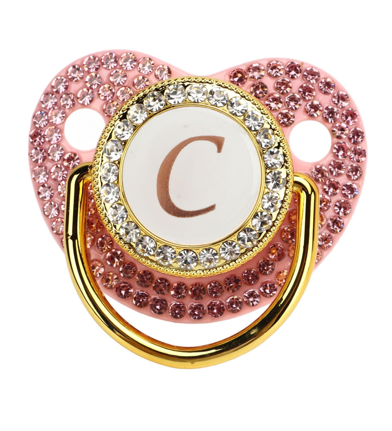 Gold Baby Pacifier Set - Rhinestone Covered Lightweight Pacifier for 6-18 Months (Letter C) - International Shipping Available - Buy Online on SooperMarket.com
