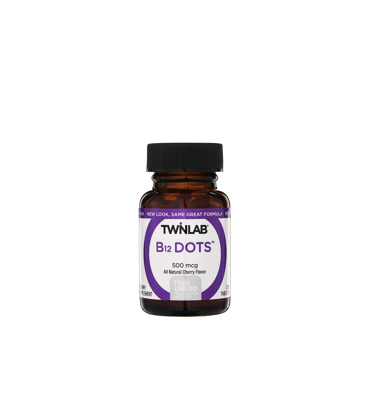 Twinlab B-12 Vitamin 500 MCG Dots - Cherry Flavor - 250 Tablets - Boost Energy & Support Health - Buy Online on SooperMarket.com