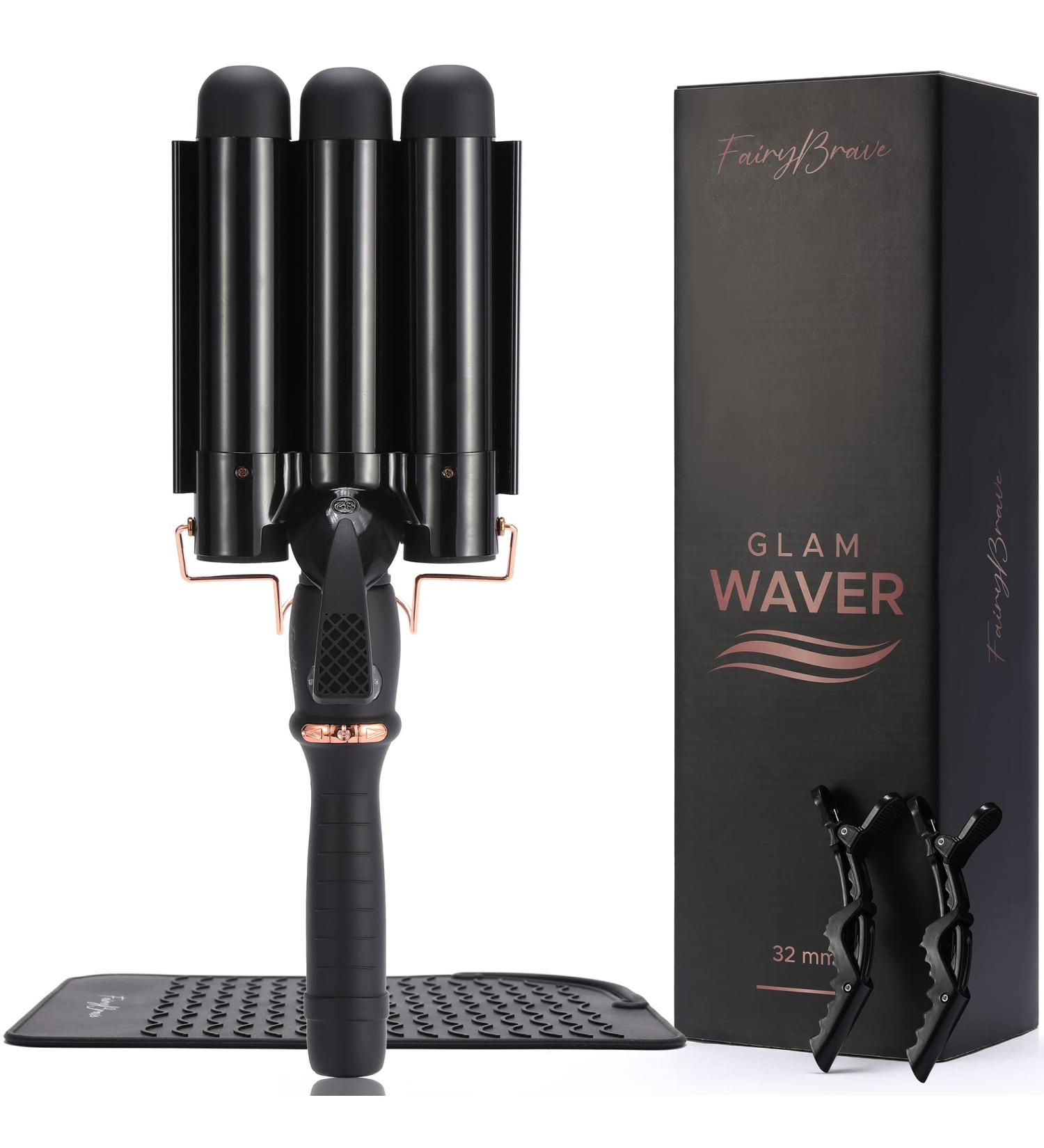 Large 3 Barrel Curling Iron for Beach Waves - Glam Waver, Ceramic Tourmaline, Adjustable Temperature - Buy Online on SooperMarket.com