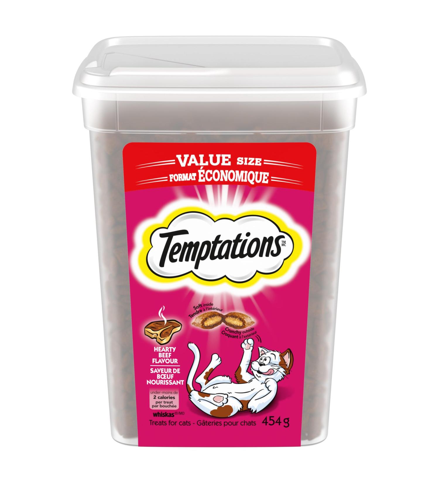 TEMPTATIONS Adult Cat Treats Hearty Beef Flavour 454g Tub Cat Treats Beef 454 g (Pack of 1) - Buy Online on SooperMarket.com