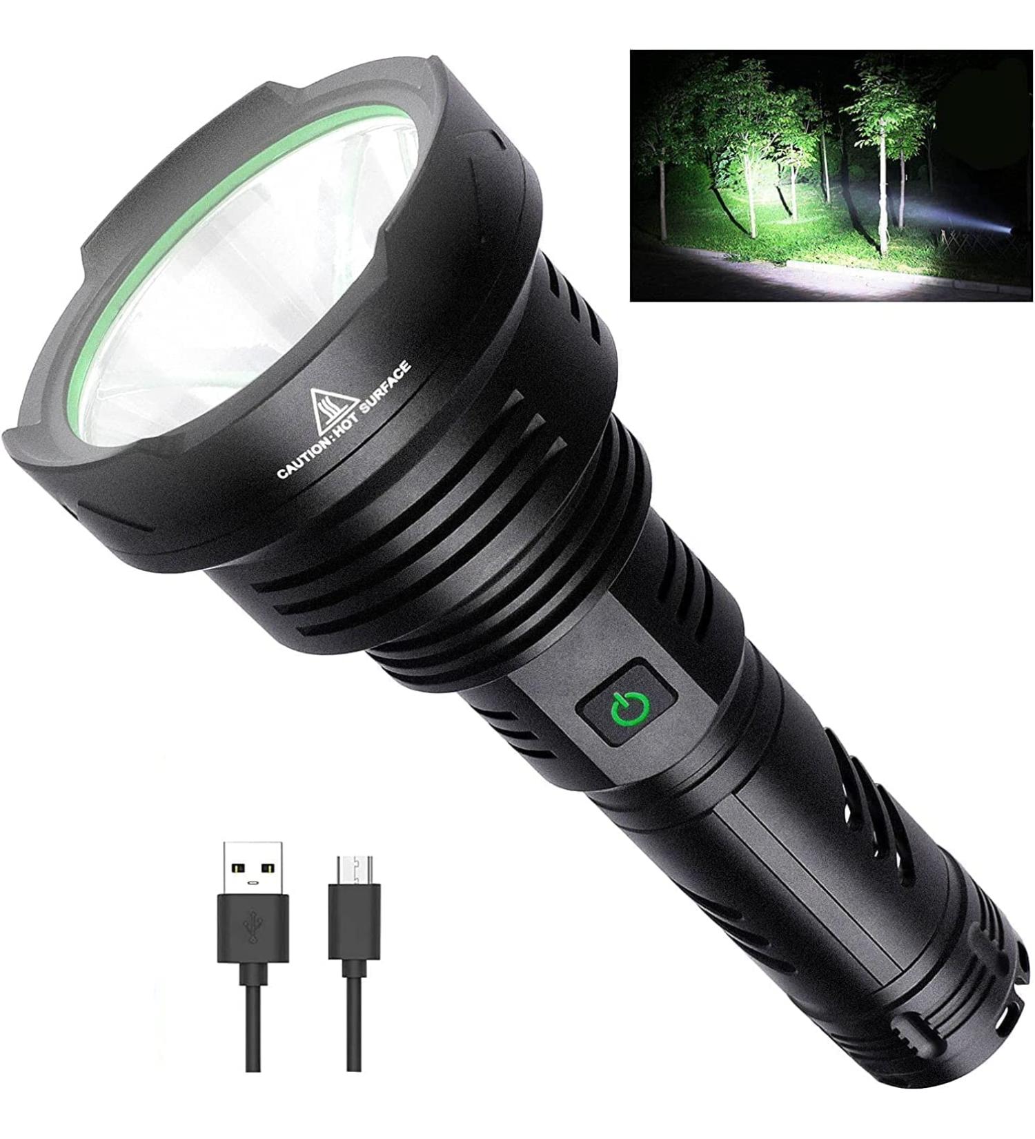 Lyting USB Rechargeable 150000 Lumens Super Bright Flashlight | 5 Modes, IPX7 Waterproof | Powerful Flash Light for Emergencies & Camping - Black - Buy Online on SooperMarket.com