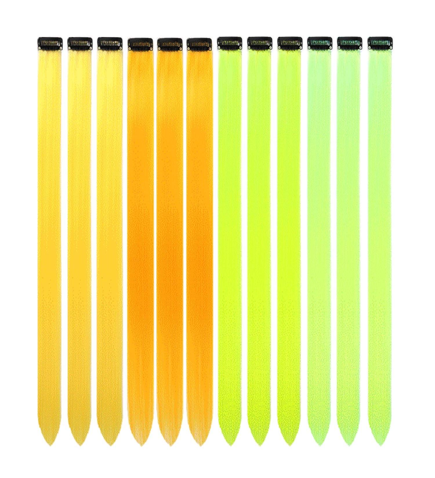 12 Pcs Colored Hair Extensions Colorful Clip in Hair Extensions 22 inch Synthetic Straight Hair Extensions for Kids Girls Women Bright yellow - Buy Online on SooperMarket.com