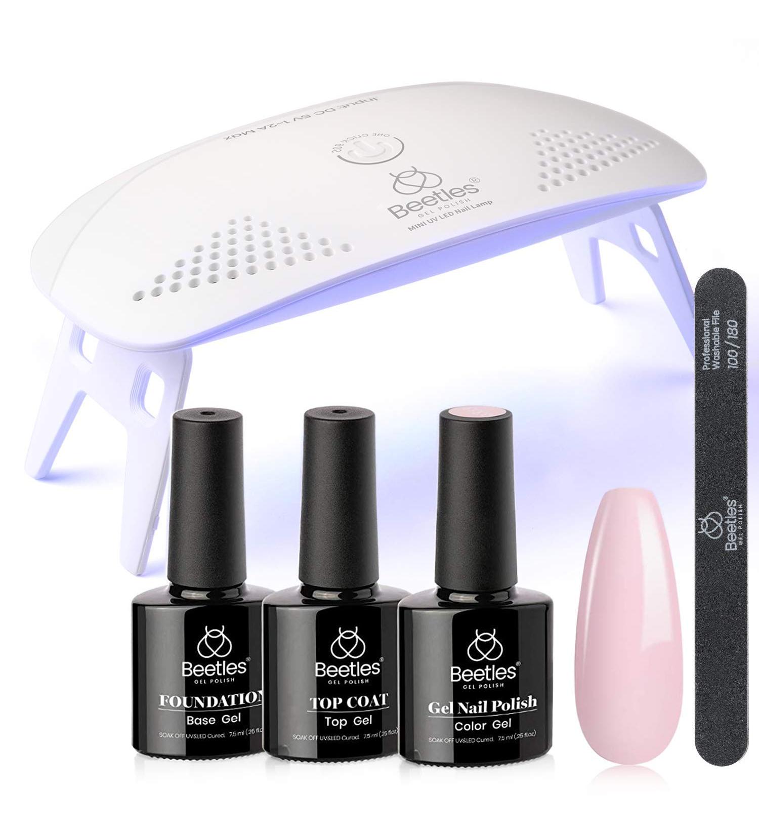 Beetles Nude Pink Gel Nail Polish Kit with UV LED Light - Starter Kit for DIY Home Manicure | Soak Off Pink Gel Polish Set with Nail Lamp and Nail File - Halloween Nails Gift for Women - Buy Online on SooperMarket.com