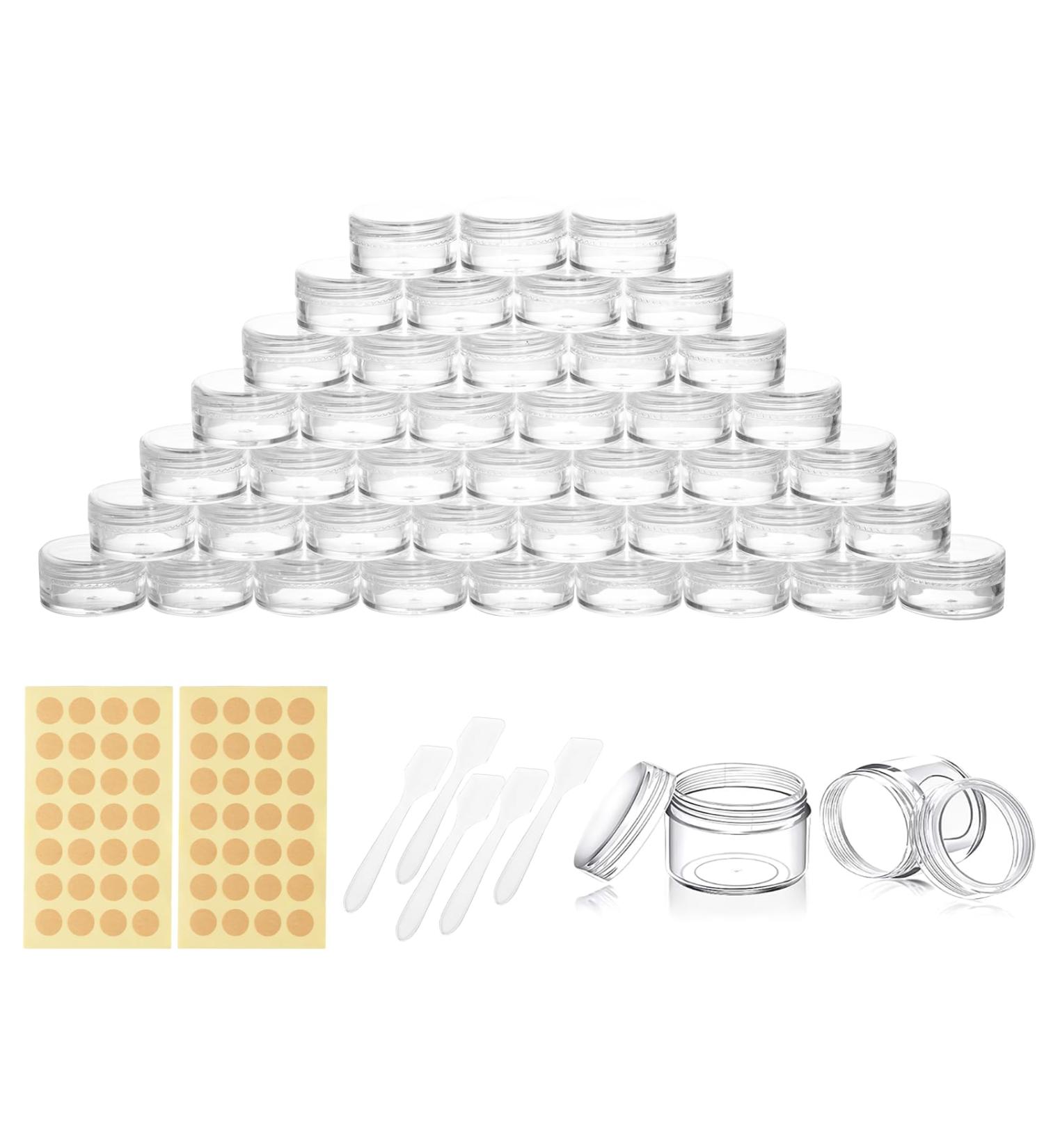 5ml Jaws with Lids - 42pcs Mini Cream Containers for Cosmetics & Nail Art | Transparent Dose with Labels & Spatula - Buy Online on SooperMarket.com