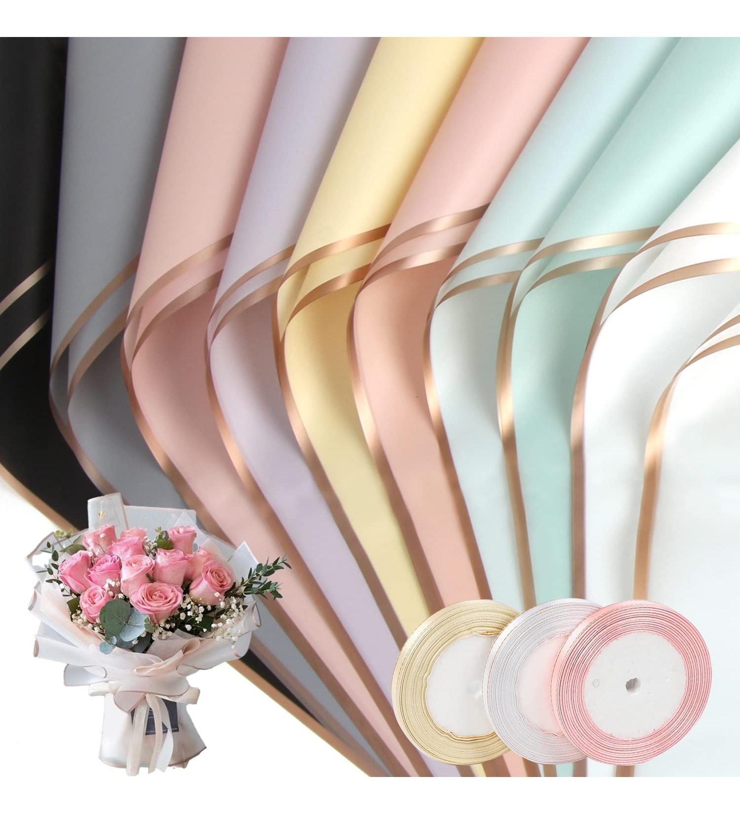 CCINEE 60 Sheets Gold Edge Flower Wrapping Paper Waterproof Fresh Flower Packing Material with Ribbon Florist Bouquet Supplies DIY Craft Gift Packing 10 Colors Golden Edge-60Sheet/10Colors(3PCS Ribbon) - Buy Online on SooperMarket.com