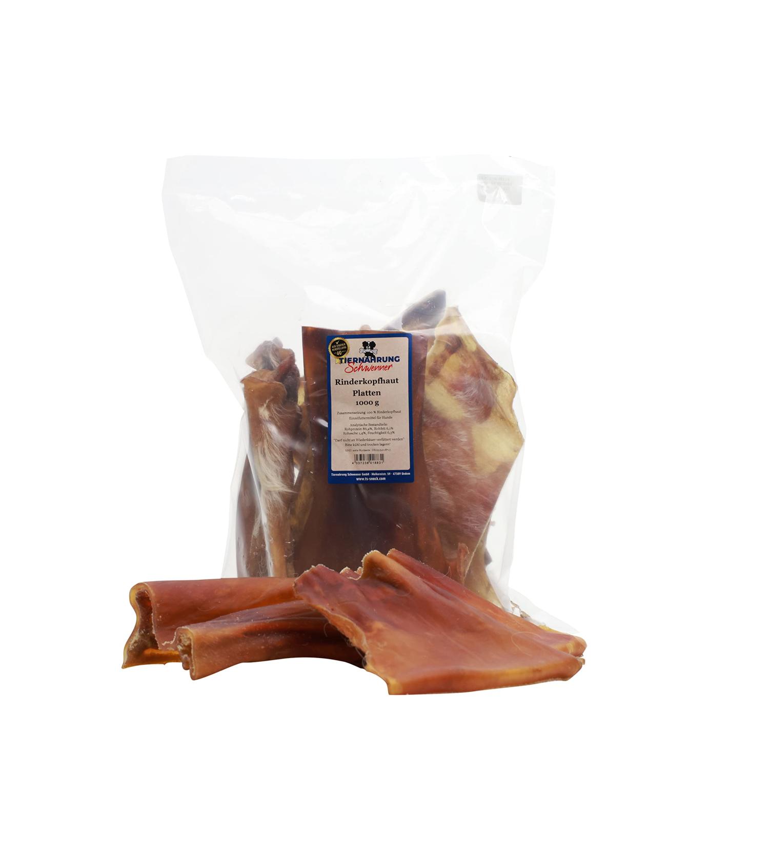 Schwenner Beef Head Skin Panels - Premium Dried Dog Snacks for Dental Health | 1kg Chewing Treats - Buy Online on SooperMarket.com