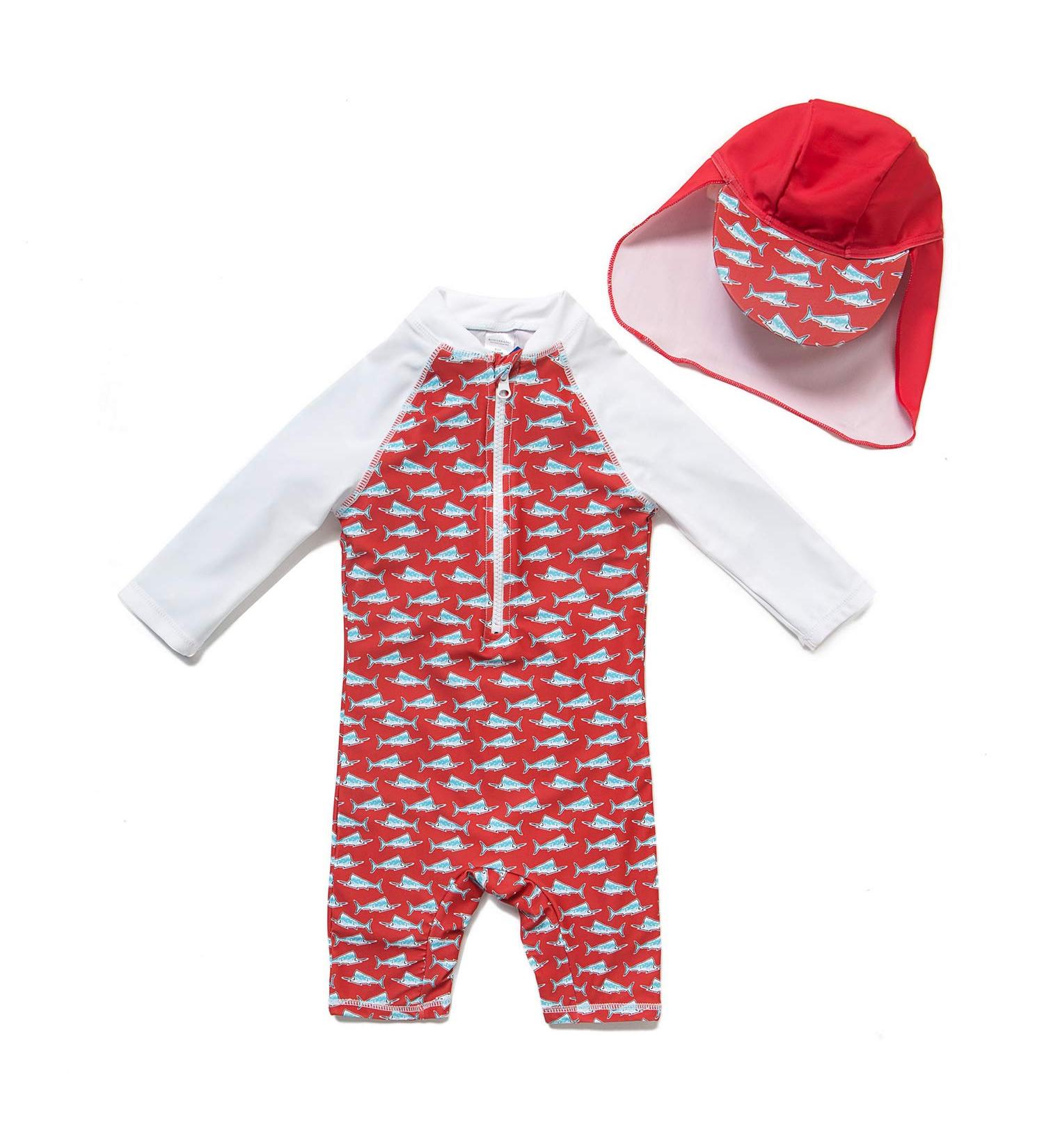 BONVERANO Baby Boys Swimsuit | UPF 50+ Long-Sleeve Swordfish Bathing Suit 12-18 Months - Buy Online on SooperMarket.com