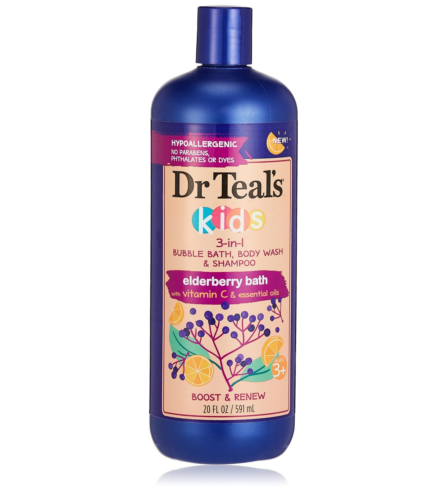 Dr Teal's Kids 3 in 1 Elderberry Bubble Bath, Body Wash & Shampoo with Vitamin C & Essential Oils 20 fl oz