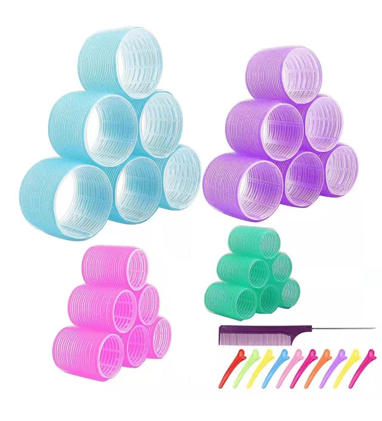 Jumbo Hair Rollers Set Hair Rollers Self Grip Curlers For Long Hair No Heat Curlers Heatless Hair Rollers With Clips & Comb 24 Packs (Blue Purple Red Green 24Pcs) - Buy Online on SooperMarket.com