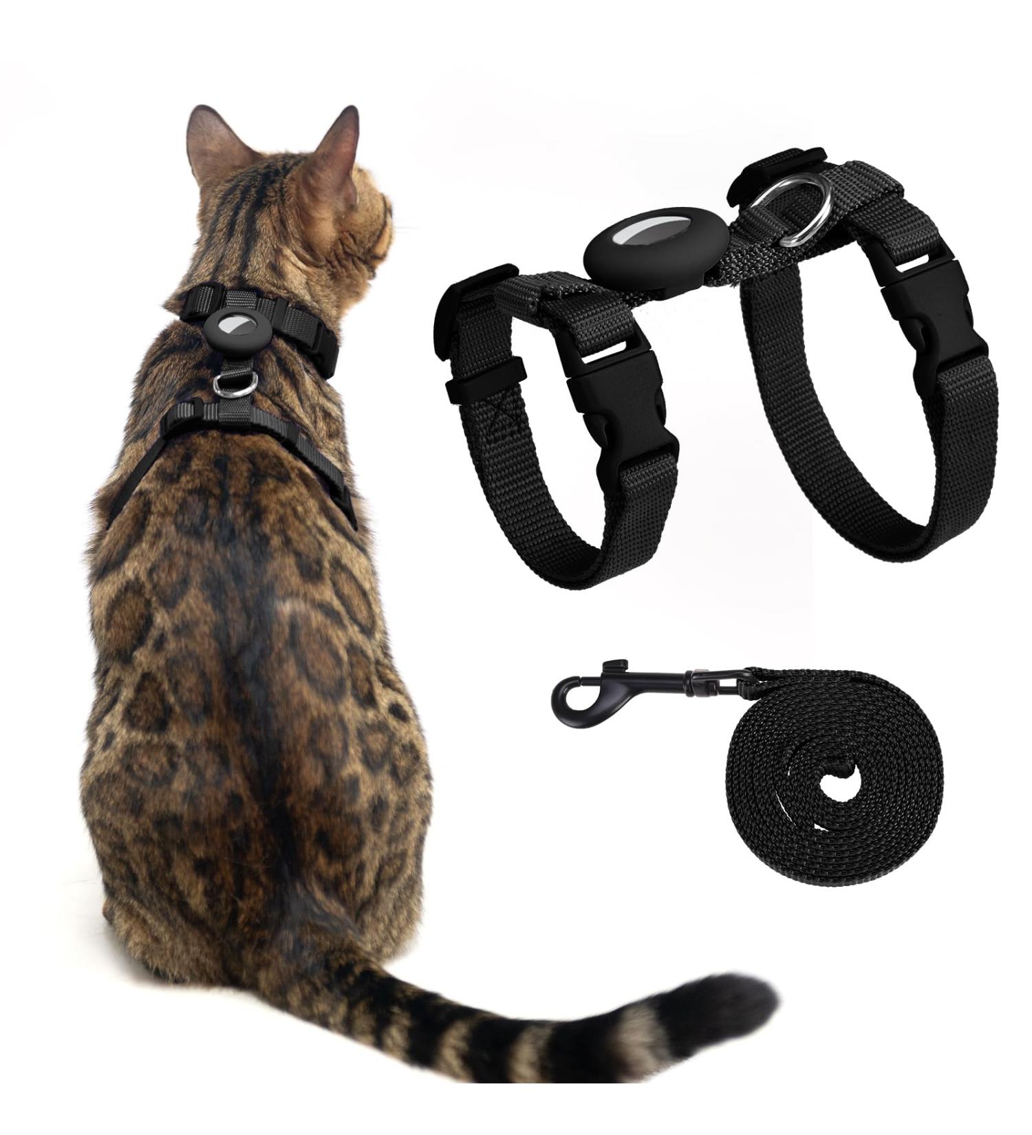 VKPETFR Cat Harness and Leash Set Escape Proof for Walking Adjustable Cute Kitten Harness Leash with Airtag Holder for Small Large Cats Lightweight Soft Walking Travel Harness (Black) - Buy Online on SooperMarket.com