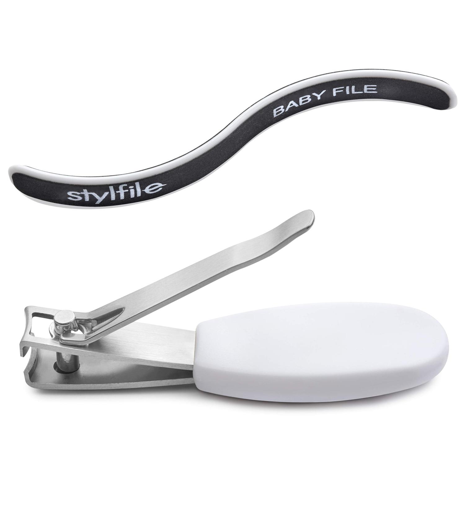 STYLFILE Nipper Clipper with Safety Spy Hole & Curved Baby S-File - Stainless Steel Toddler Manicure Set Designed for Infants Tiny Nails White 2 Count (Pack of 1) - Buy Online on SooperMarket.com