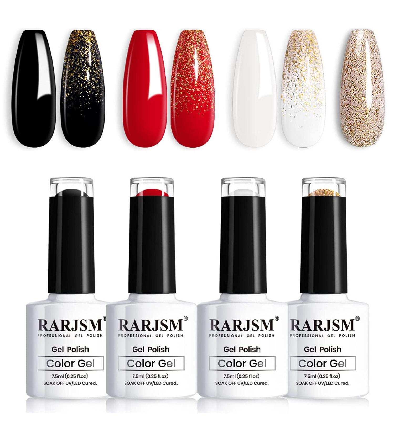 Gorgeous Foil Nail Polish Set - 4Pcs Glitter Gel Black, Milky White, Red Sequins Polish for Stunning Nail Decorations at Home - UV LED Lamp Required - Buy Online on SooperMarket.com