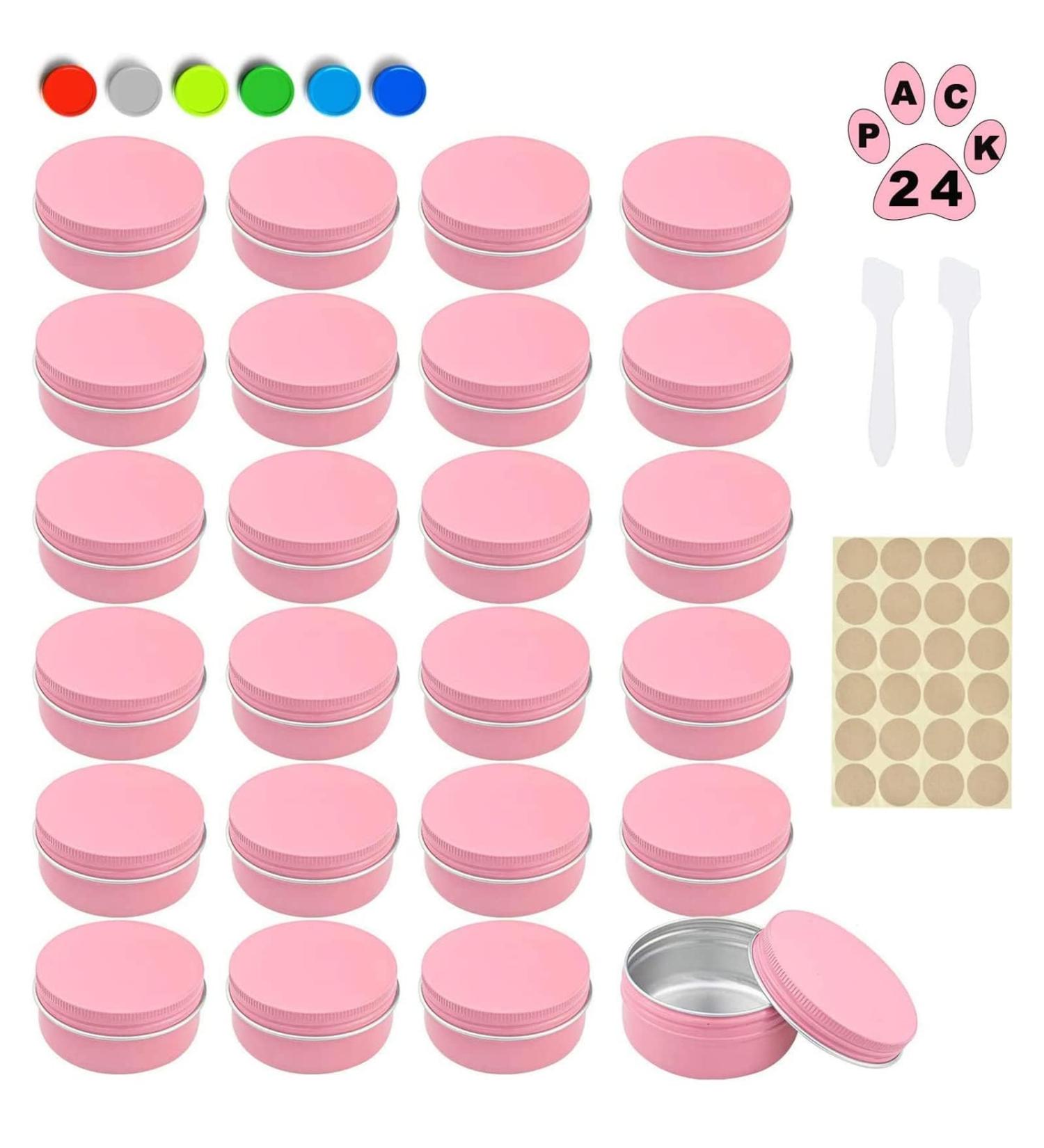 24 Pink Aluminum Jars - Empty Cosmetic Cans for Lip Balm Lotion Cream & Mini Candles - Versatile Travel Trip Containers - Buy Online on SooperMarket.com