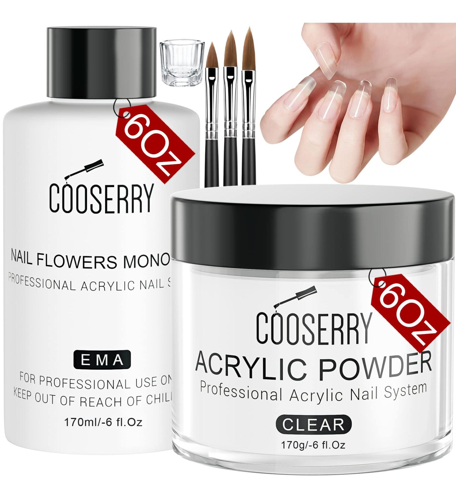Cooserry 6oz Acrylic Nail Powder and Monomer Liquid Set - Clear Nail Kit with Professional Brush for French Nail Art - Perfect Christmas Gift - Buy Online on SooperMarket.com