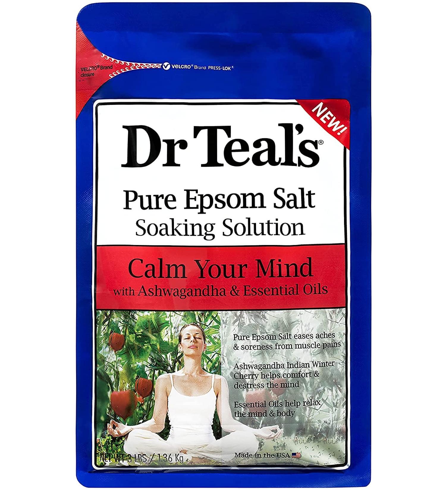 Dr Teal's Epsom Salt Calm Your Mind with Ashwagandha - 1.36 kg | Relaxation & Stress Relief | International Shipping Available - Buy Online on SooperMarket.com