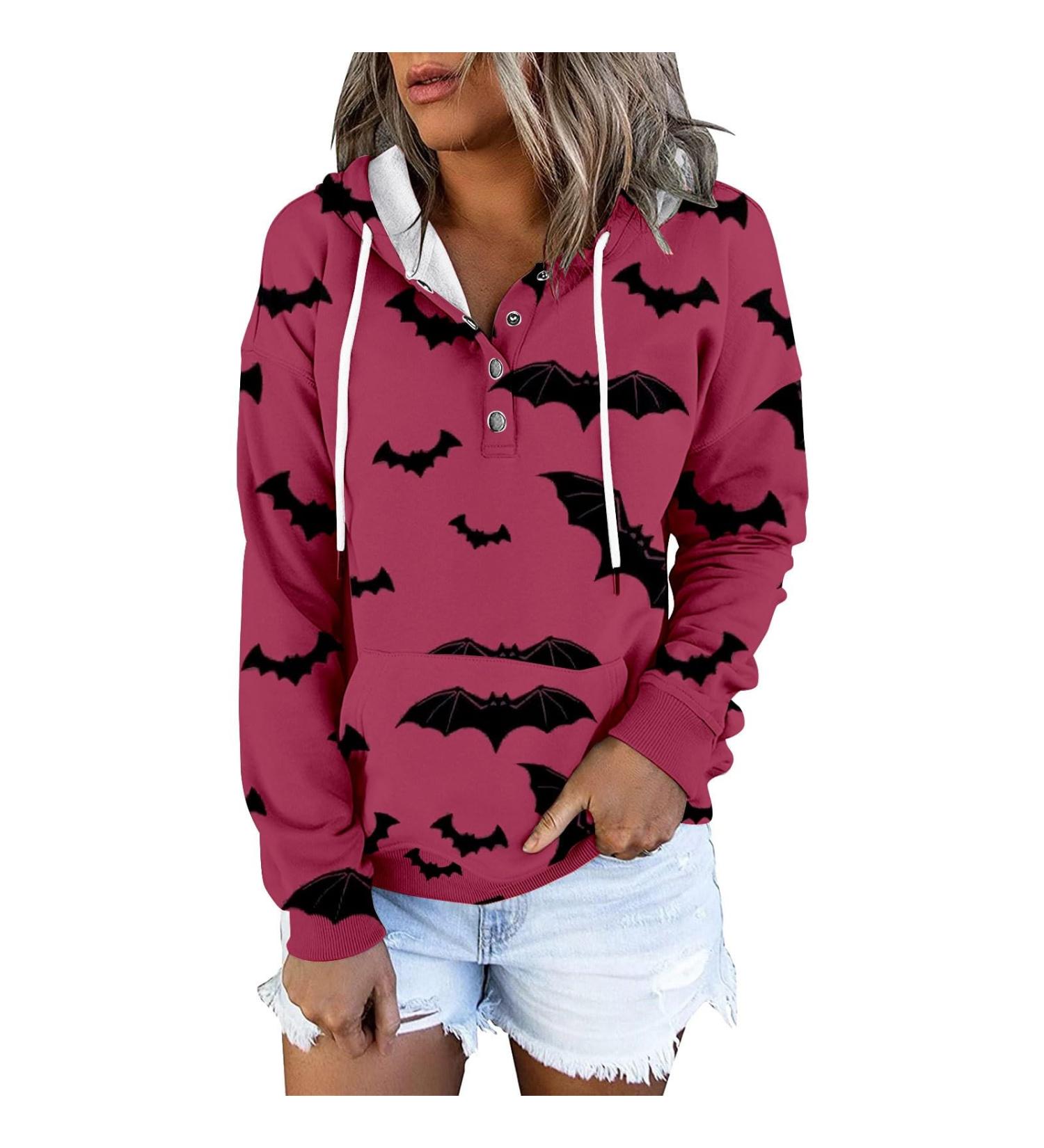 Shop Creoqiji Women's Black Sweater | Fashionable Long-Sleeved Hooded Style with Button & Cord Tie - Hot Pink Options Available - Buy Online on SooperMarket.com