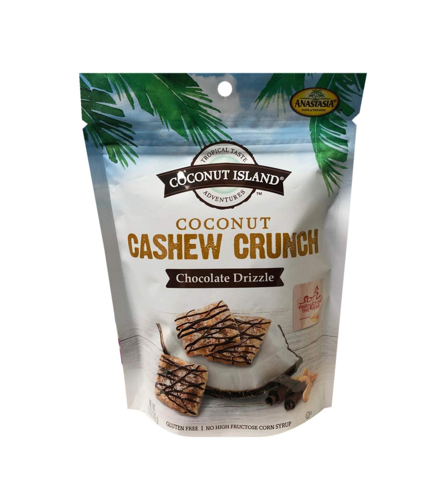 Anastasia Coconut Cahsew Crunch & Dark Chocolate Coco bites 5oz, 1 Pack (Coconut Cashew, Chocolate Drizzle)