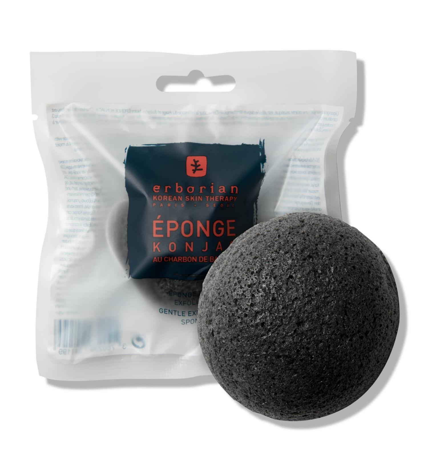 Erborian Charcoal Konjac Facial Sponge - Natural Exfoliating & Deep Cleansing for Sensitive Oily & Acne-Prone Skin | Korean Skincare - All Skin Types - Buy Online on SooperMarket.com