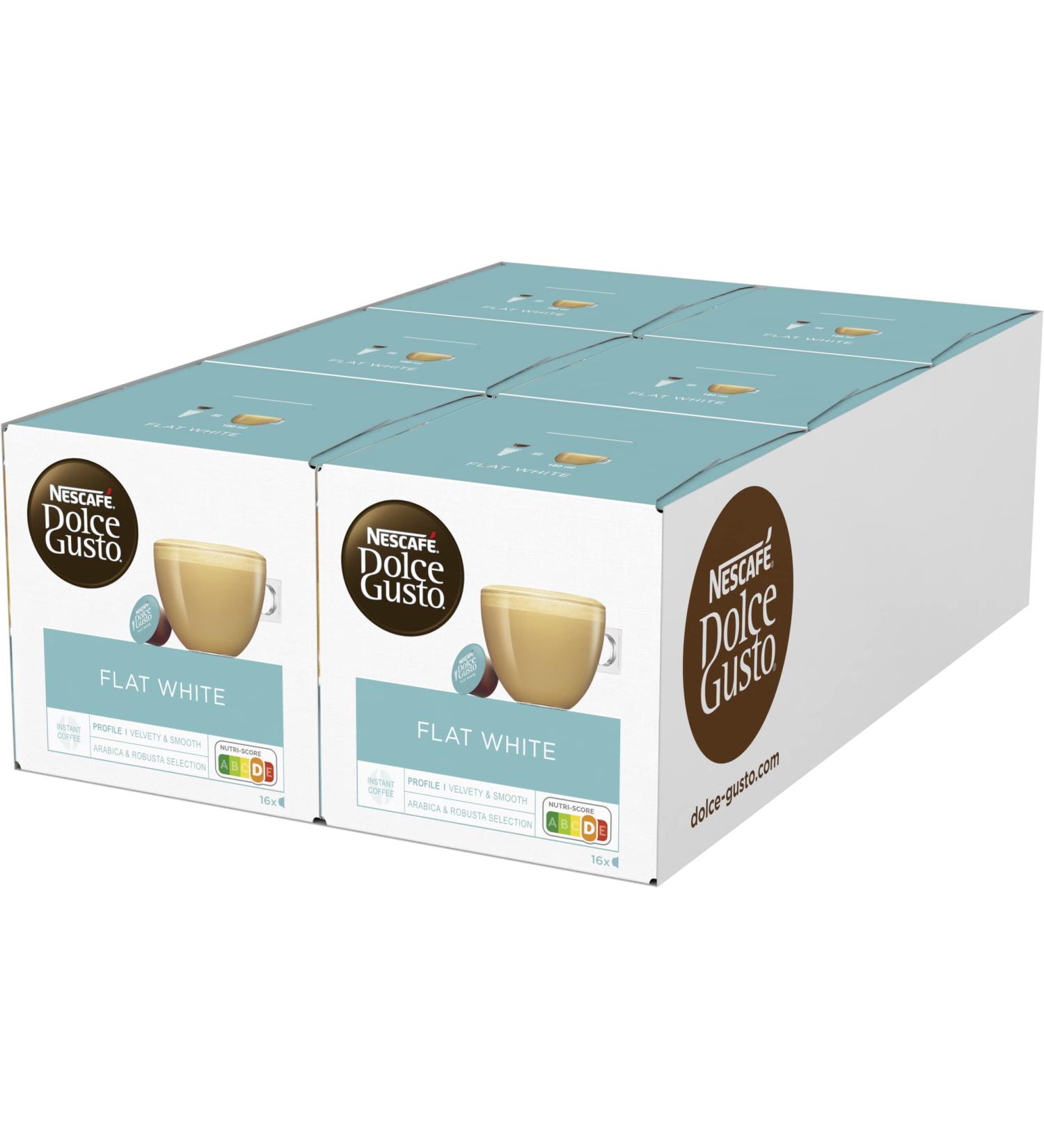 Nescaf Dolce Gusto Flat White - 96 Coffee Capsules (6-Pack) | Arabica & Robusta Beans Creamy Milk Aroma Sealed for Freshness - Buy Online on SooperMarket.com