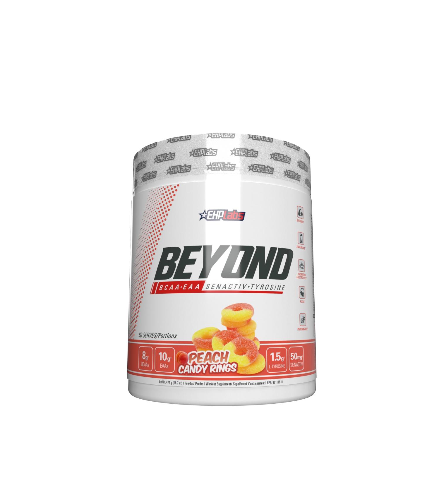 EHP Labs Beyond BCAA Powder Amino Acids Supplement for Muscle Recovery - 8g of Sugar Free BCAAs Amino Acids Post Workout Recovery Powder & 10g of EAA Amino Acids Powder - 60 Servings (Peach Candy Ring) Peach Candy Rings - Buy Online on SooperMarket.com