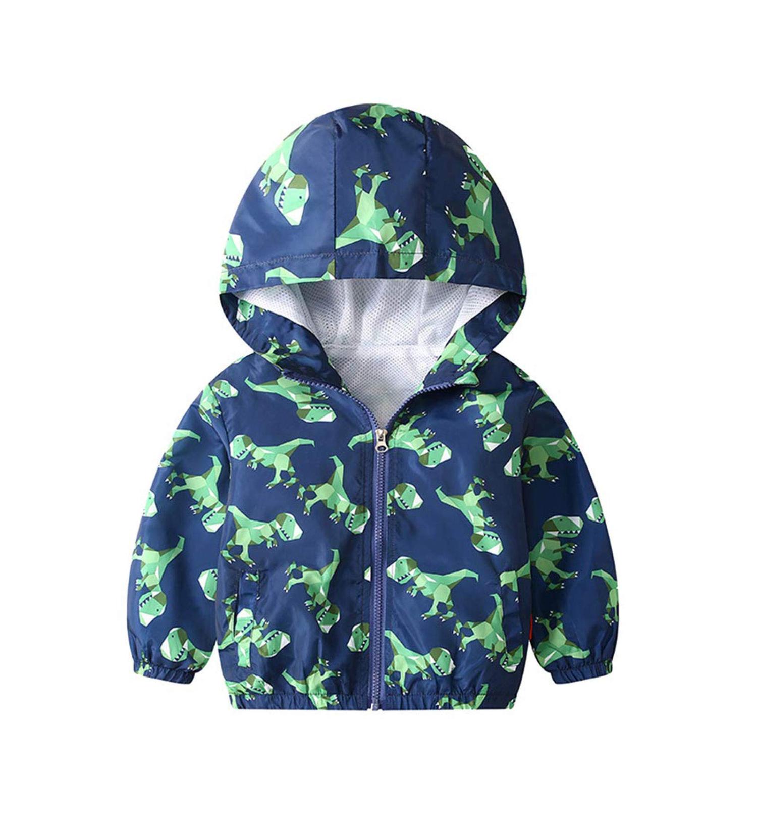 JinBei Toddler Kids Waterproof Dinosaur Jacket | Boys Windbreaker Coat | Hooded Zip Raincoat for Baby | Lightweight Sunscreen Outwear | 1-7 Years - Buy Online on SooperMarket.com