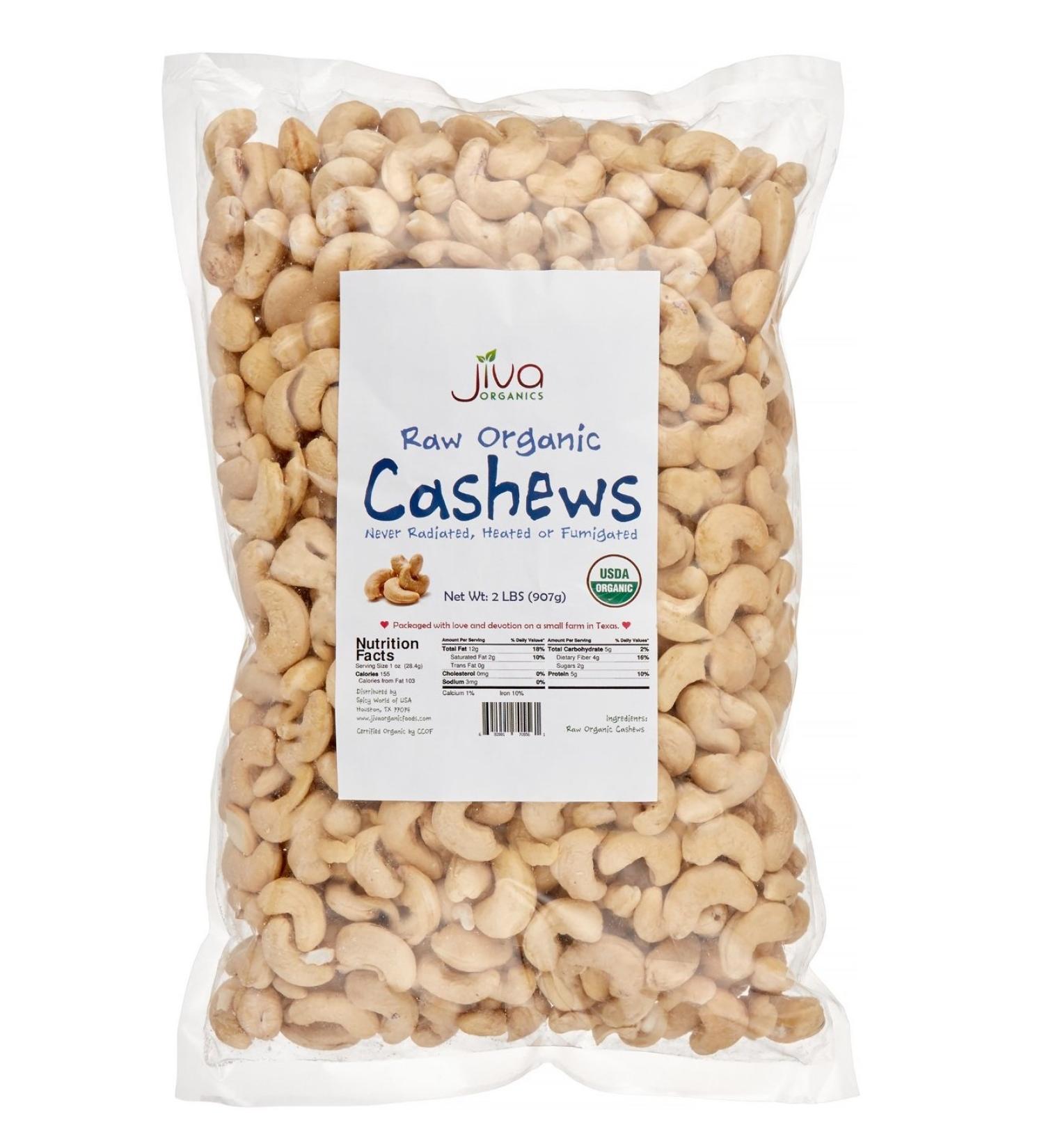 Jiva Organics Raw Organic Cashews - 2lb Bag (Whole) | Pack of 1 - Buy Online on SooperMarket.com