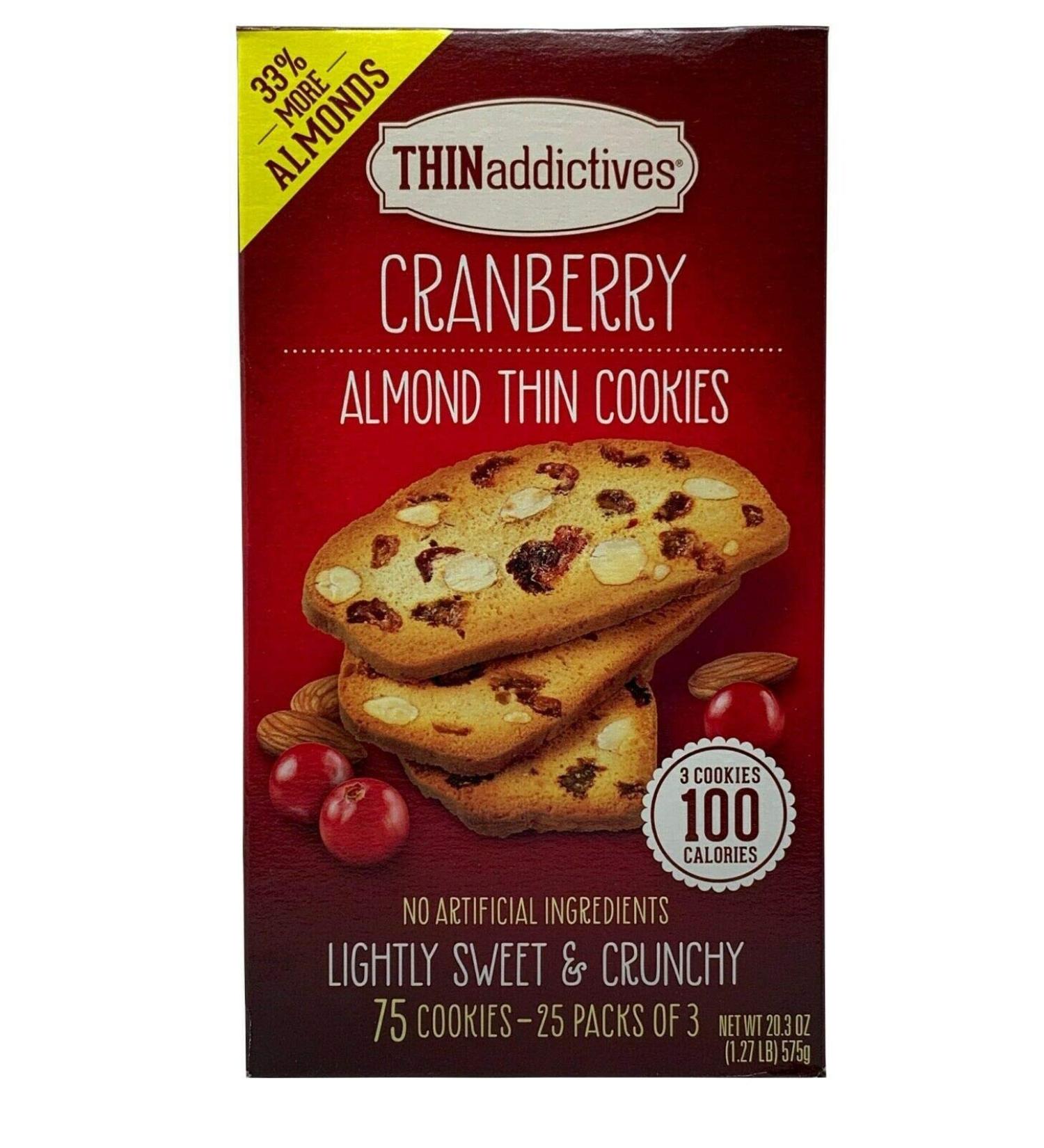 Thin Addictives Cranberry Almond Cookies - 33 More Almonds - 2 Boxes - 1.27 lbs each - Pack of 2 - Buy Online on SooperMarket.com