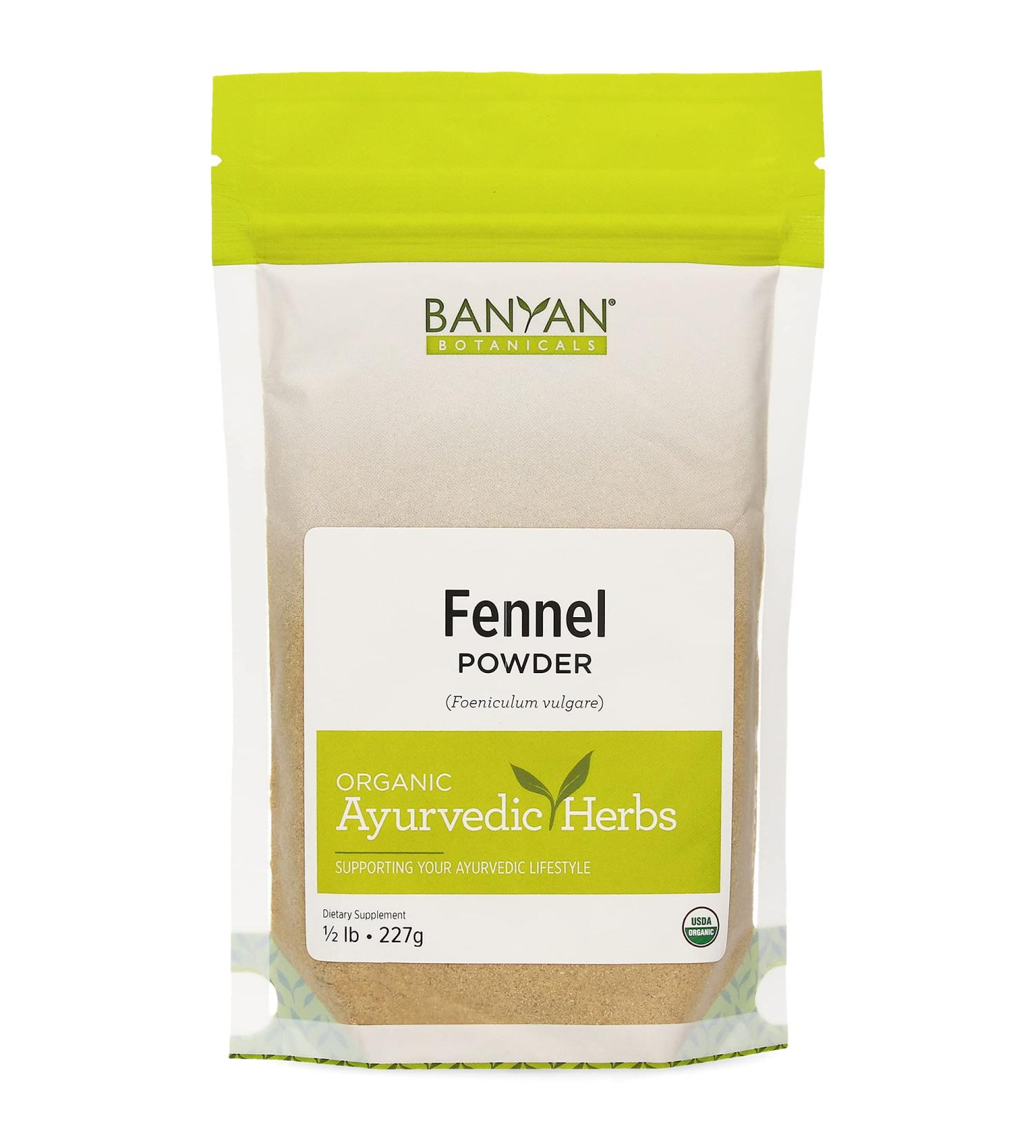 Organic Fennel Seed Powder - USDA Certified - 1/2 lb - Digestive Comfort Supplement - Banyan Botanicals - Buy Online on SooperMarket.com