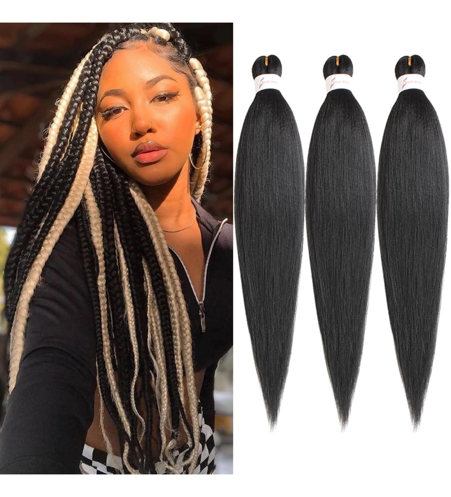 Leeven 20 Inch Pre Stretched Braiding Hair 3 Packs Ombre Medium Auburn EZ Braids Hair Extensions for Goddess Box Braids Pre Stretched Yaki Braiding Hair /1B# 20 Inch (Pack of 3) 1B - Buy Online on SooperMarket.com