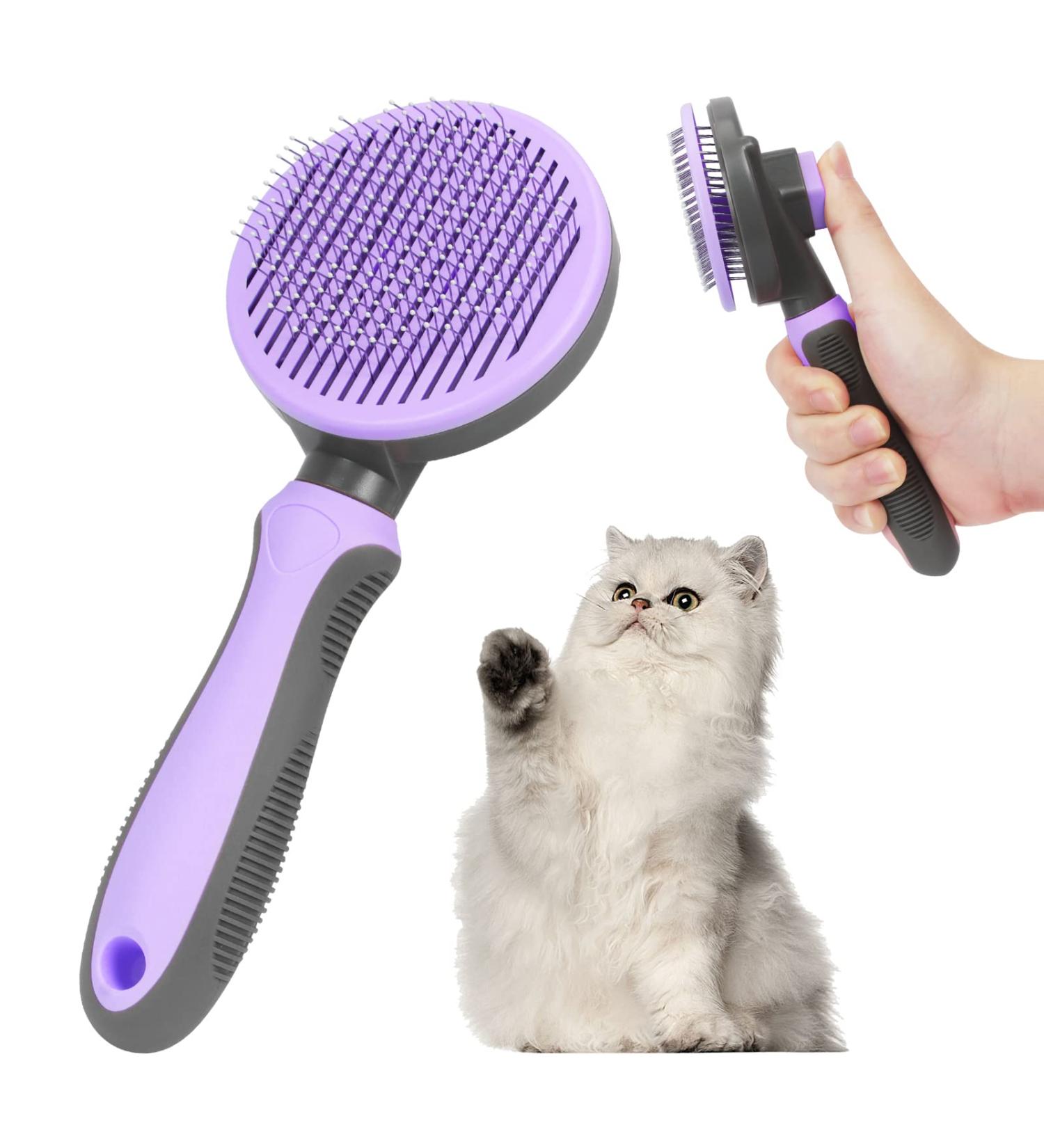 FYY Self Cleaning Dog and Cat Brush for Shedding - Pet Slicker Brush for Long or Short Haired Dogs and Cats - Grooming Supplies in Purple - Buy Online on SooperMarket.com