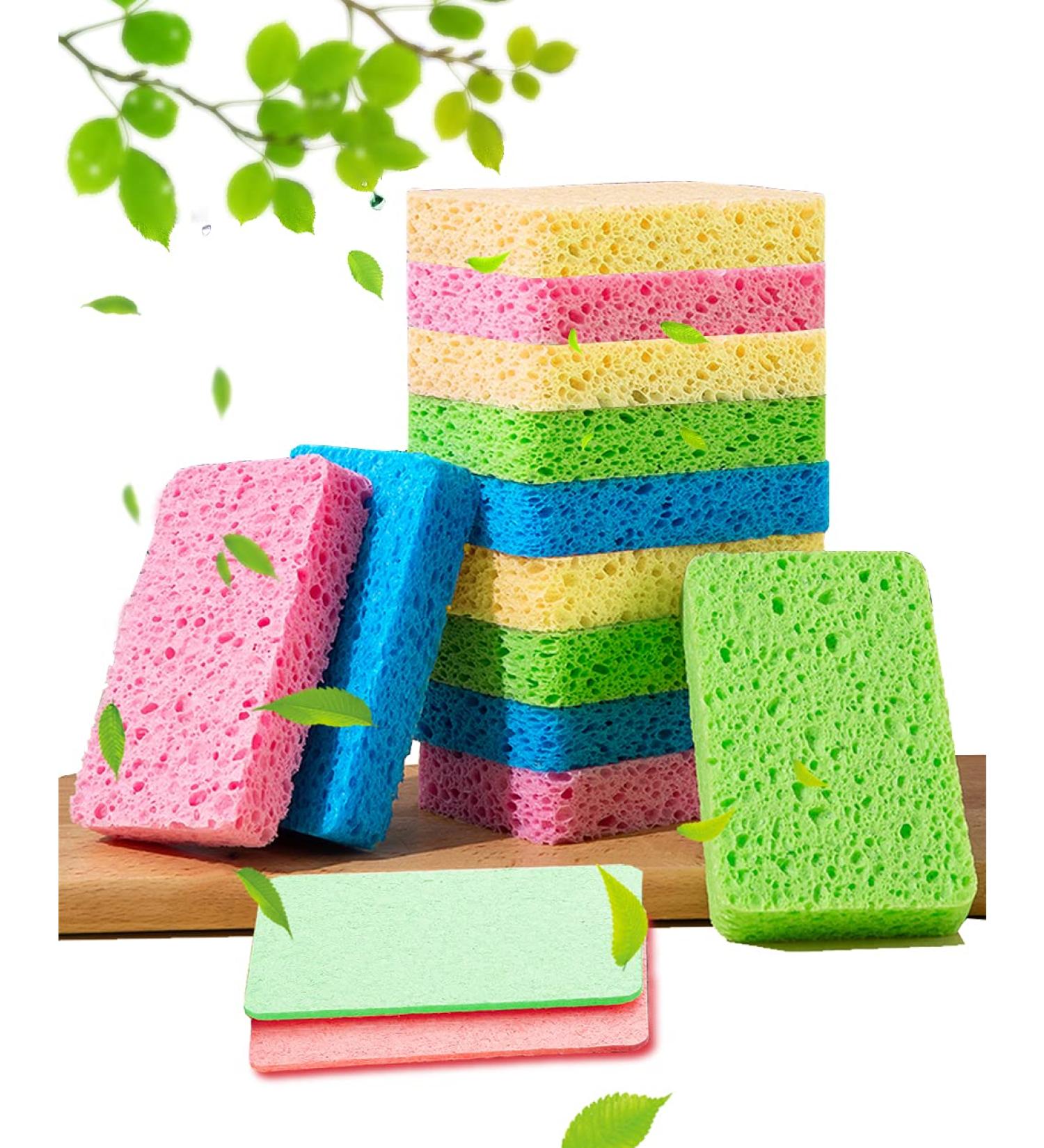 12-Count Non-Scratch Compressed Cellulose Kitchen Sponges - Natural Dish Sponge with Funny Cut-Outs for Kids - Multicolor - Buy Online on SooperMarket.com