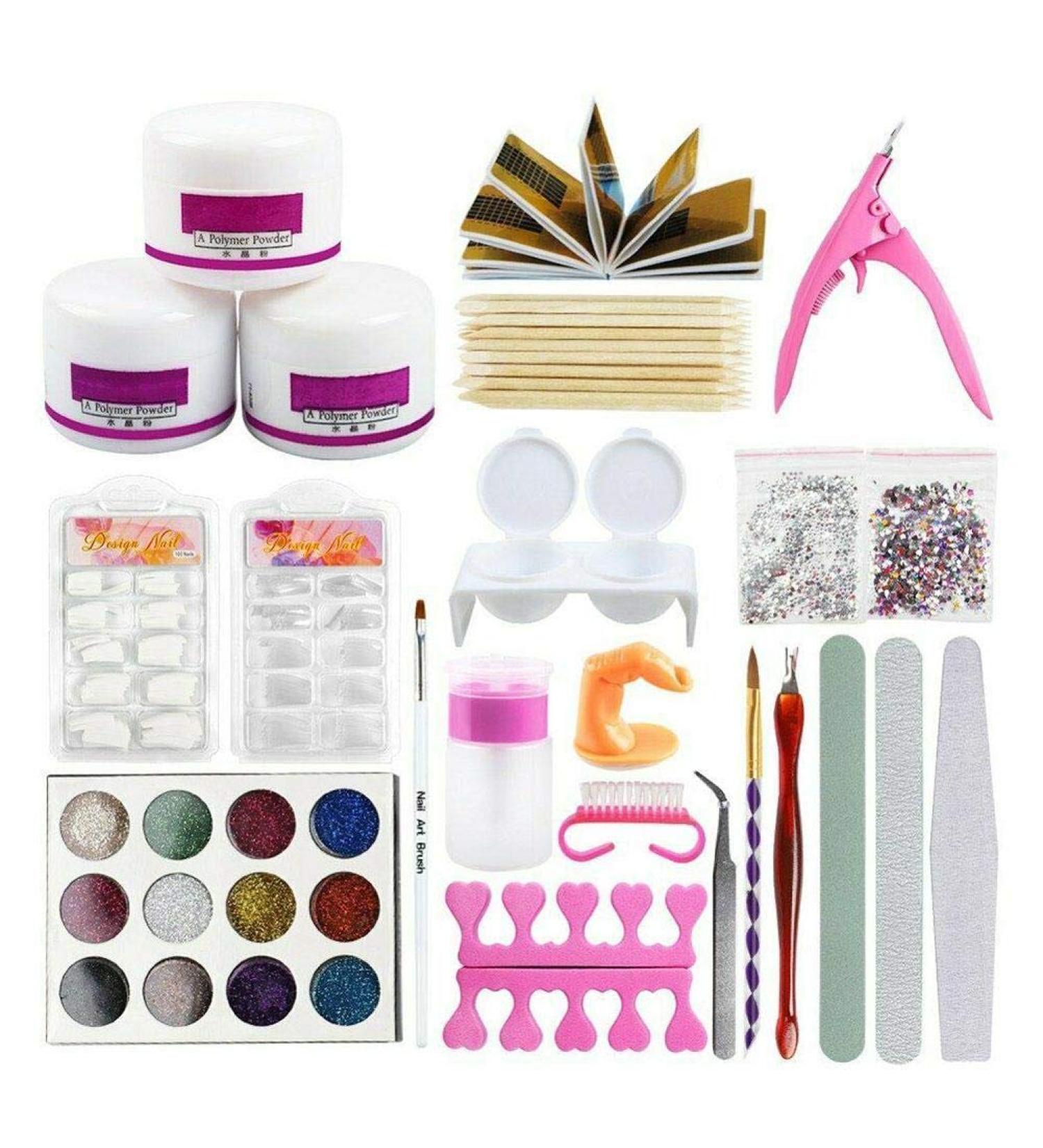 Nail Art Set Professional Acrylic Glitter Powder Liquid Brush Rhinestone Clipper Manicure Nail Art Kit DIY Nail Art Accessories Tool - Buy Online on SooperMarket.com