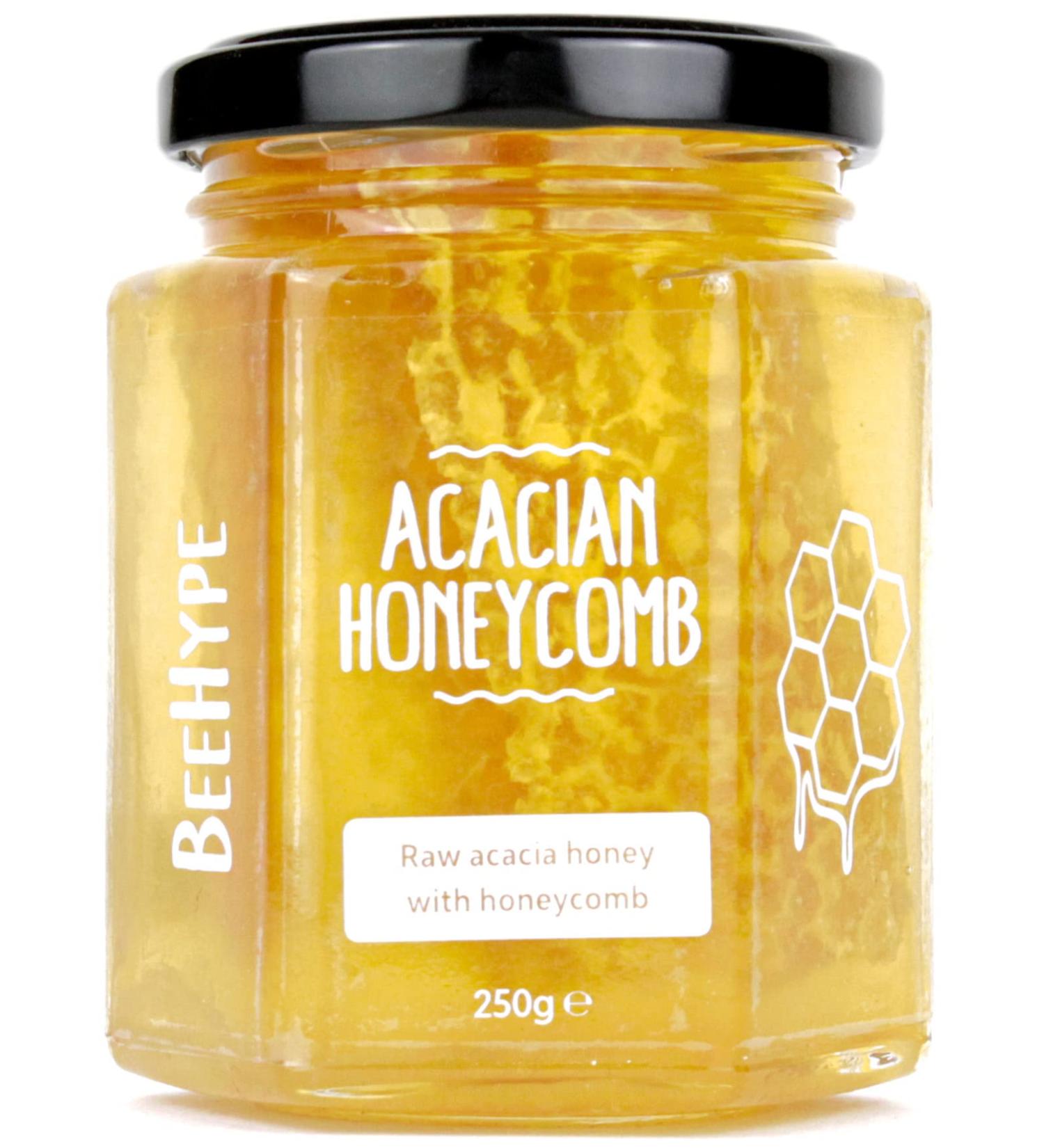 BeeHype Acacian Honeycomb Honey 250g - Pure Raw Acacia Honey with Natural Nutrients and Antioxidants - Buy Online on SooperMarket.com