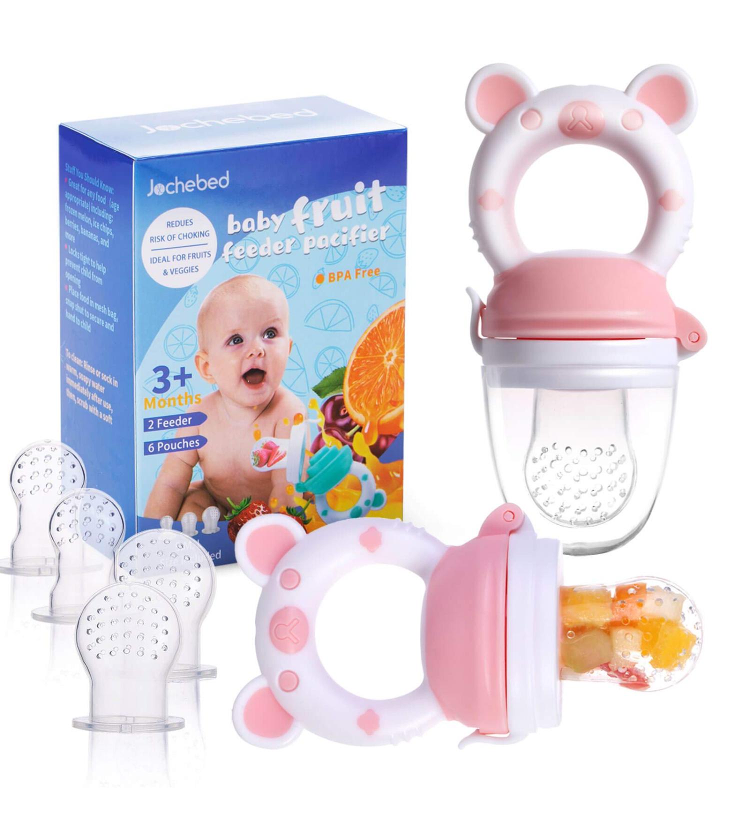 Infant Fruit Feeder Pacifier - 6 Pcs Silicone Pouches for Toddlers - 2-Pack (Light Pink) - Buy Online on SooperMarket.com