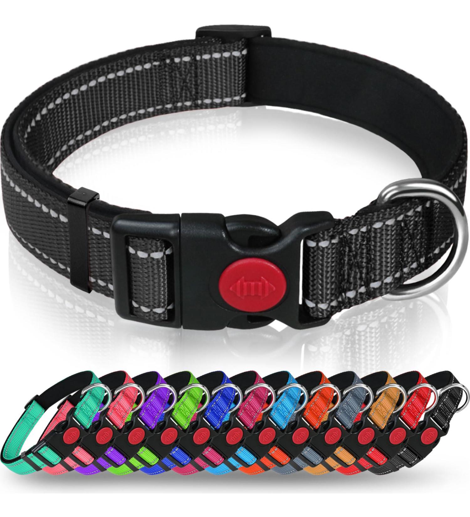 Taglory Soft Padded Neoprene Dog Collar for Large Dogs | Adjustable & Reflective | Black L - Perfect for Training | International Shipping Available - Buy Online on SooperMarket.com