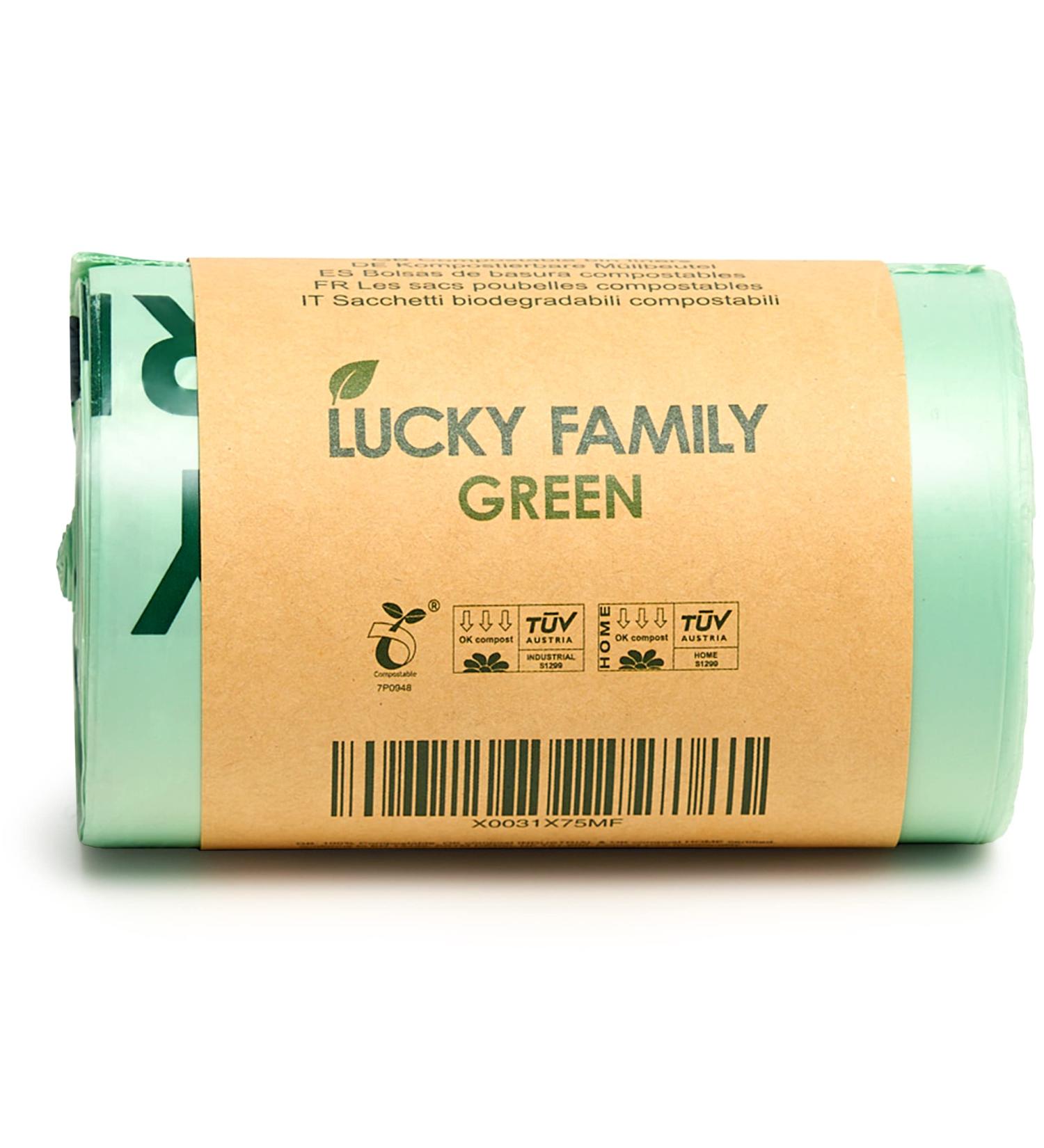 Lucky Family Green Compost Bags for Kitchen Countertop Bin 1.3 up to 1.6 Gallon - 100% Compostable Food Waste Trash Repurpose - Perfect Biodegradable Organic Eco Friendly - 50 Bags per Roll 50 Count (Pack of 1) - Buy Online on SooperMarket.com