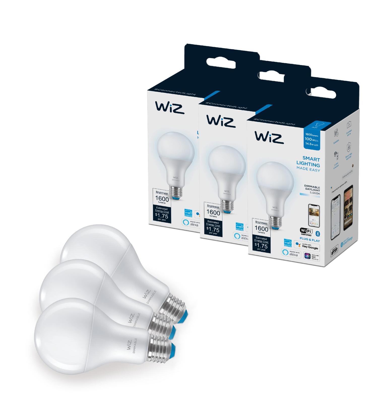 WiZ Connected 3-Pack Daylight High Lumen 100W A21 Smart WiFi Light Bulb Dimmable 5000K Compatible with Alexa and Google Home Assistant No Hub Required 3 Bulbs A21 Daylight (5000k) 3 Count (Pack of 1) - Buy Online on SooperMarket.com