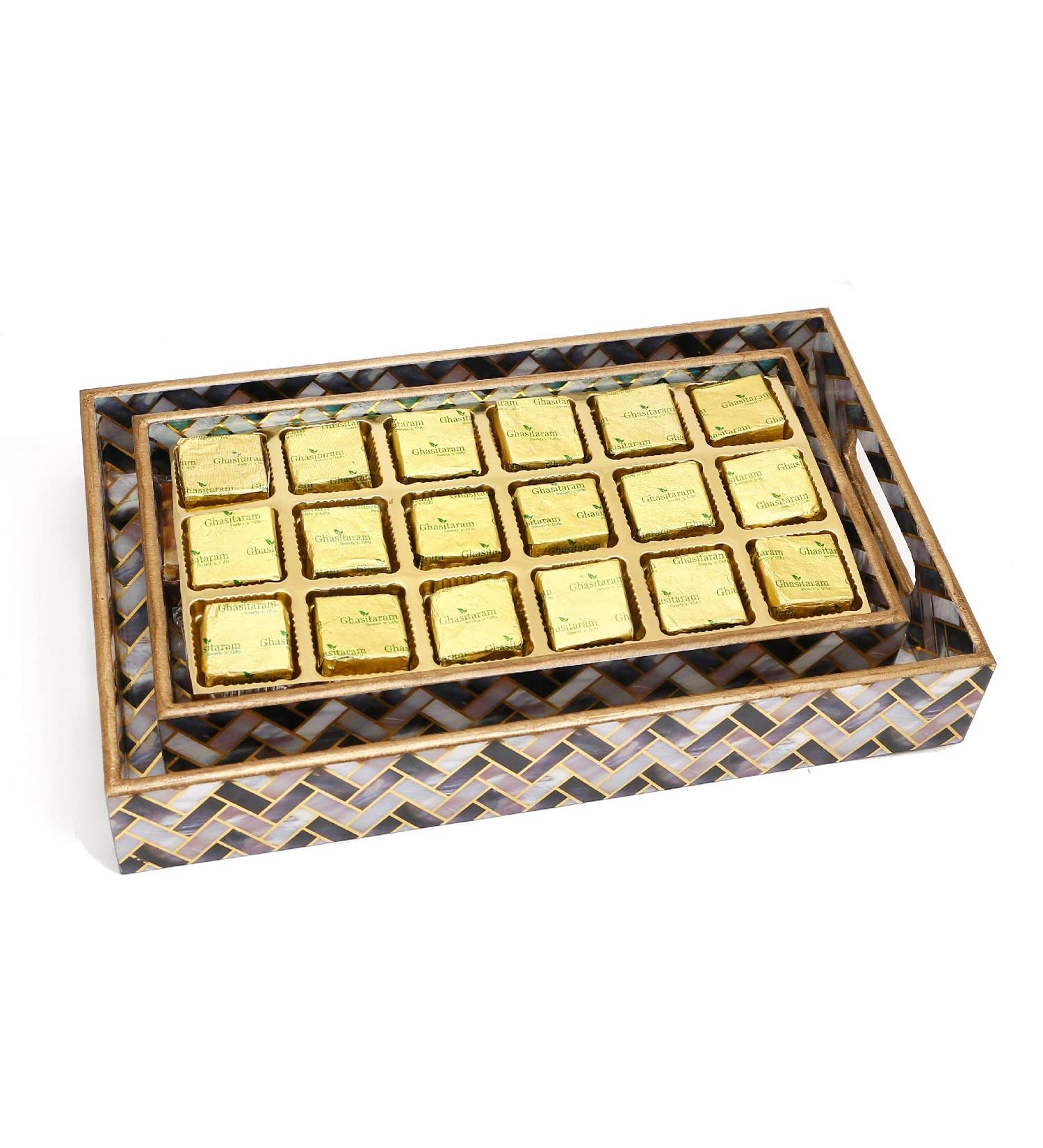 Jaiccha Ghasitaram Set of 2 Printed Blue Trays of MEWA Bites|Gift for Diwali Gifts Holi Rakhi Valentine Christmas Birthday Anniversary Her Him| Set of 2 Trays of MEWA Bites - Buy Online on SooperMarket.com