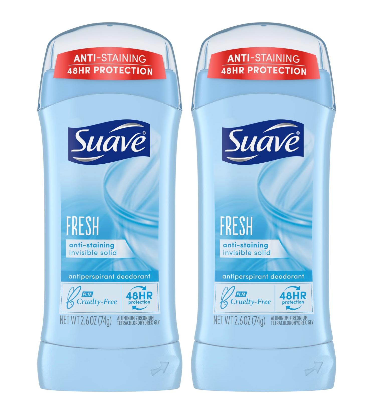 Suave Deodorant for Women Fresh Invisible Solid Antiperspirant Deodorant Stick 48H Protection Anti-Staining Cruelty-Free Scented 2.6 Oz (Pack of 2) - Buy Online on SooperMarket.com
