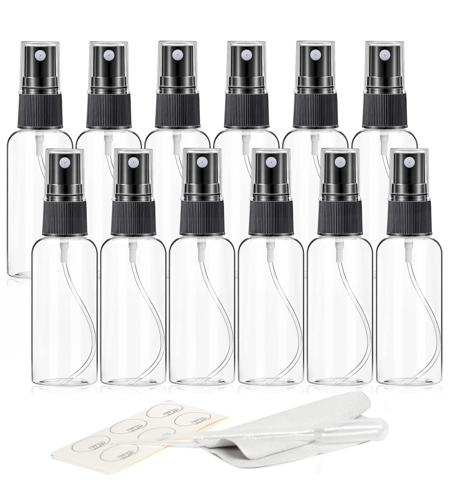 ZEJIA 12 Pack Mini Spray Bottles 1 oz | Fine Mist Travel Essential Oil & Perfume Sprayers | 30ml Black Bottles with Stickers & Droppers - Buy Online on SooperMarket.com