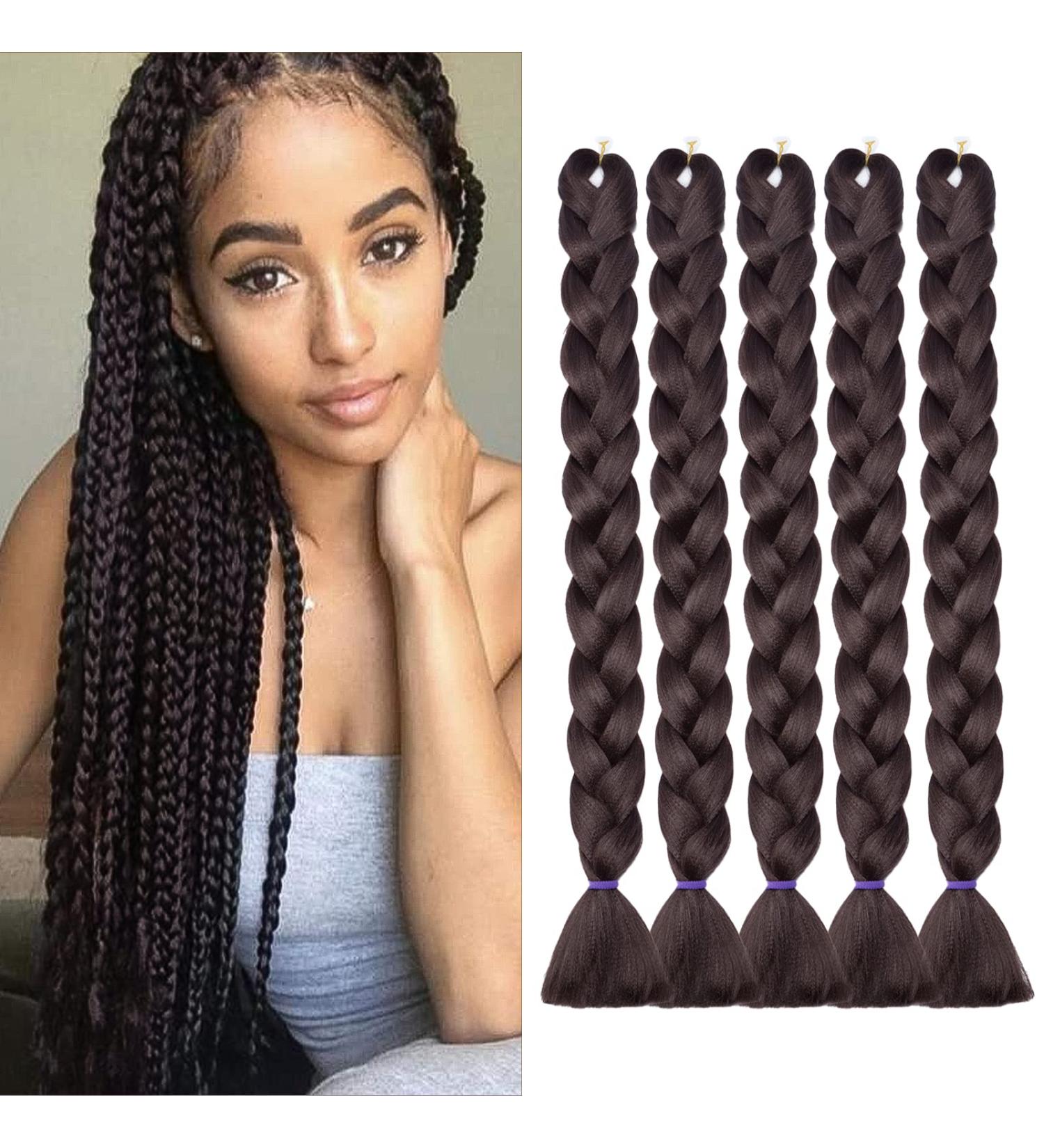 Tess 41 Jumbo Braids Extensions - 5pcs Synthetic Braiding Hair Dark Brown #4 - 165g Bundle Crochet Hair Extensions (100cm) - Buy Online on SooperMarket.com