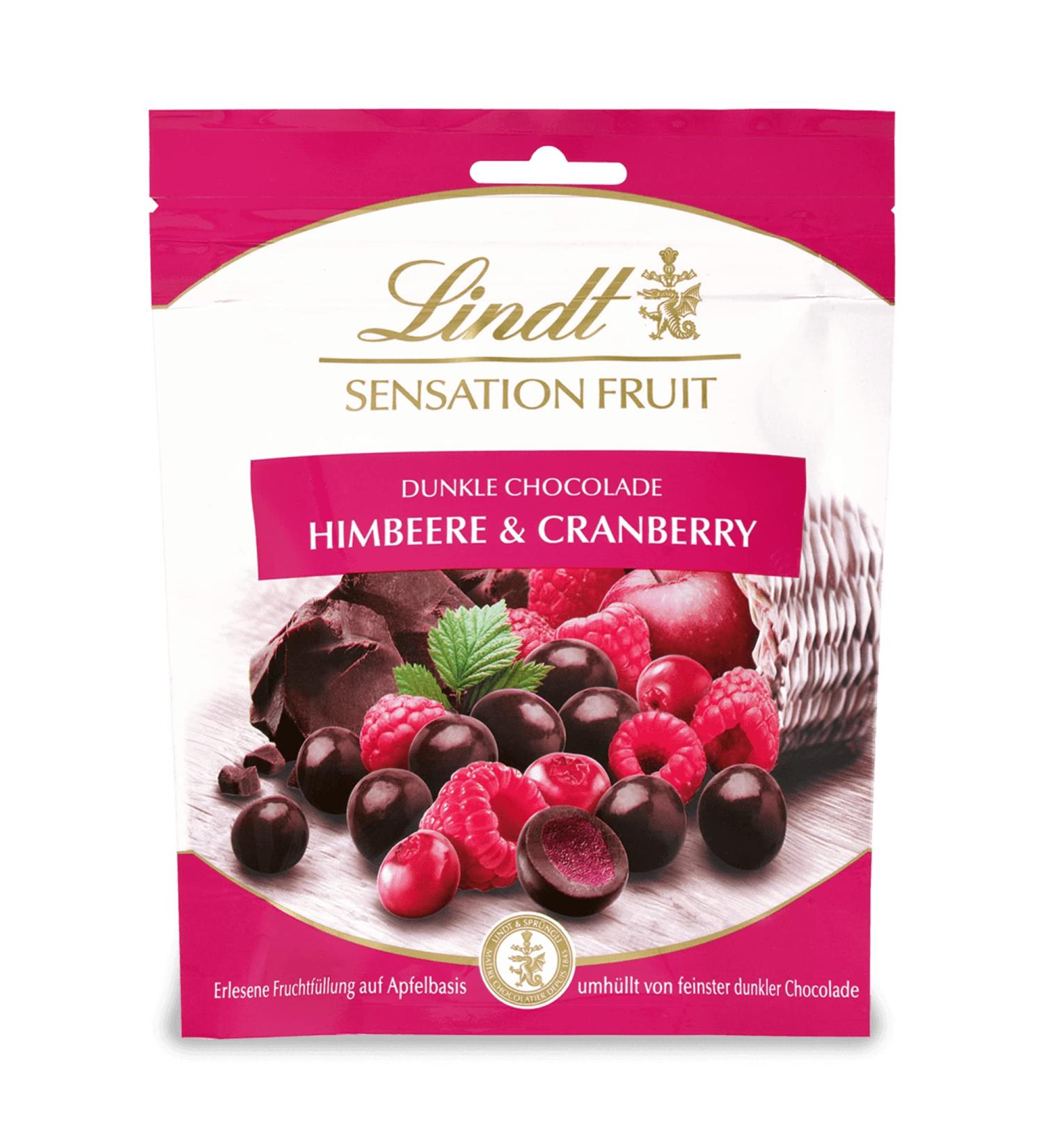 Lindt Chocolate Sensation Raspberry & Cranberry 150g | Dark Chocolate Balls with Fruit Filling | Perfect Praline Gift for Chocolate Lovers - Buy Online on SooperMarket.com