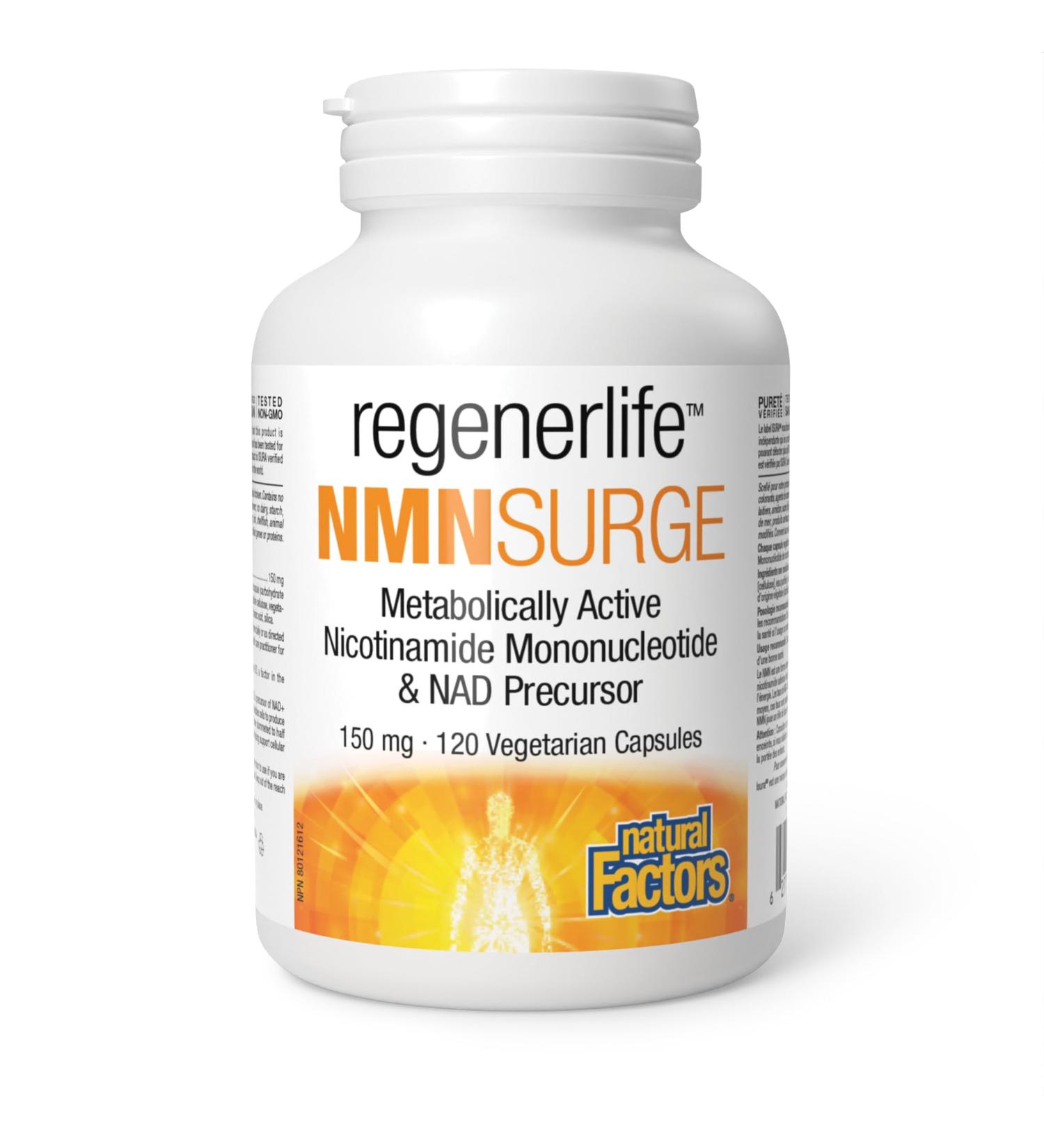 Natural Factors Regenerlife NMNSURGE 150 mg 120 vegetarian capsules Metobolically Active (Vitamin B3) Nicotinamide Mononucleotide (NMN) Healthy Aging Support - Buy Online on SooperMarket.com
